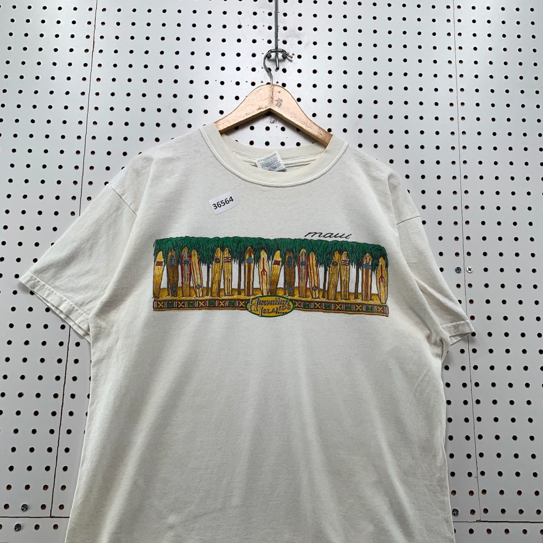 Jerzees VTG Maui Hawaiian Island Brand Shirt Adult Large White Surf Board Graphic Men L Graphic Print 80s 90s Surf Mens Size US L / EU 52-54 / 3 - 2 Thumbnail
