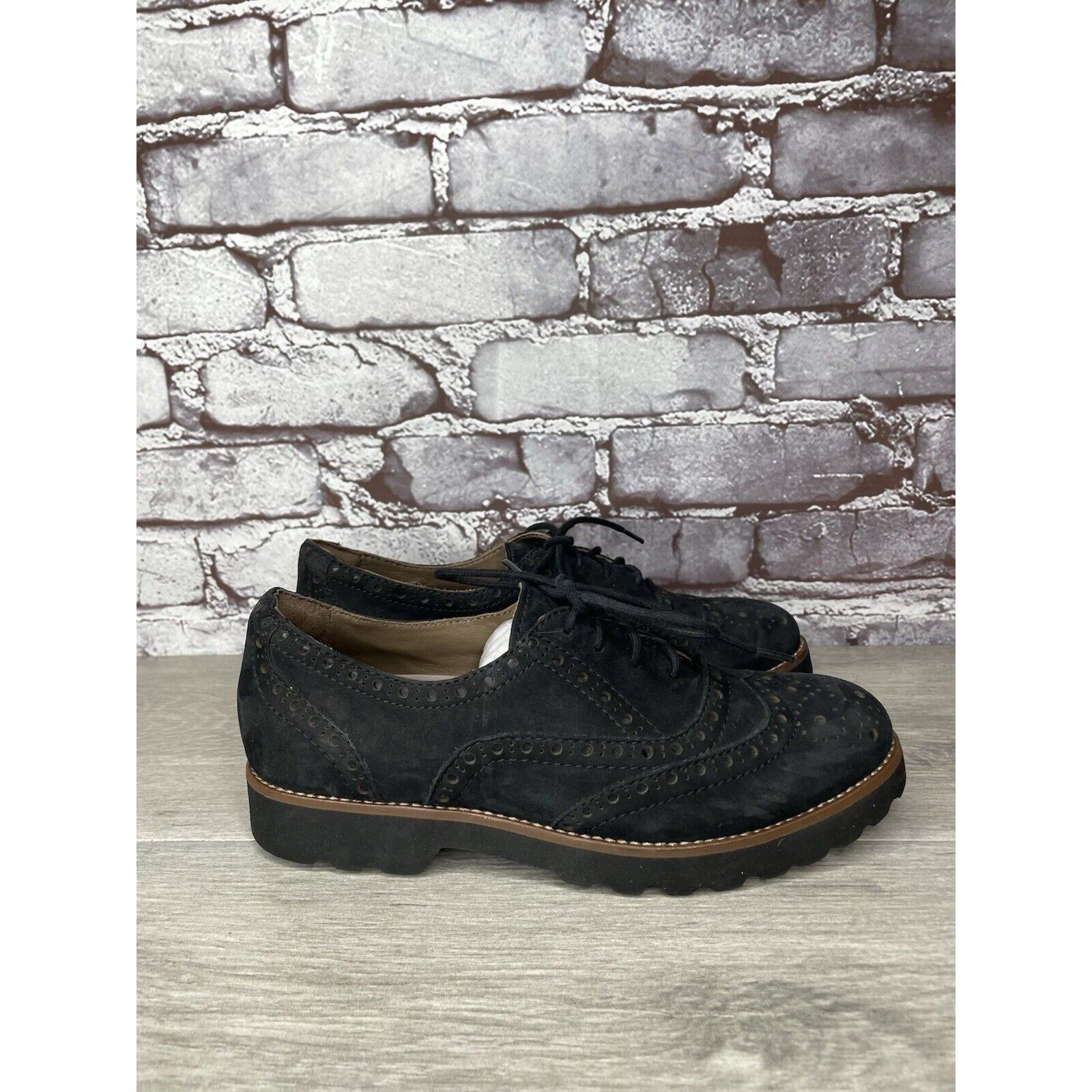 Other Earthies Santana Black Suede Leather Lace Up Wingtip Oxfords Size US 6.5 / IT 36.5 - 16 Thumbnail