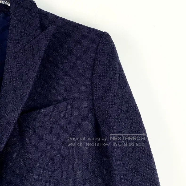 Gucci Gucci Dark blue checkerboard wool lapel single-breasted lo Size S / US 4 / IT 40 - 3 Thumbnail