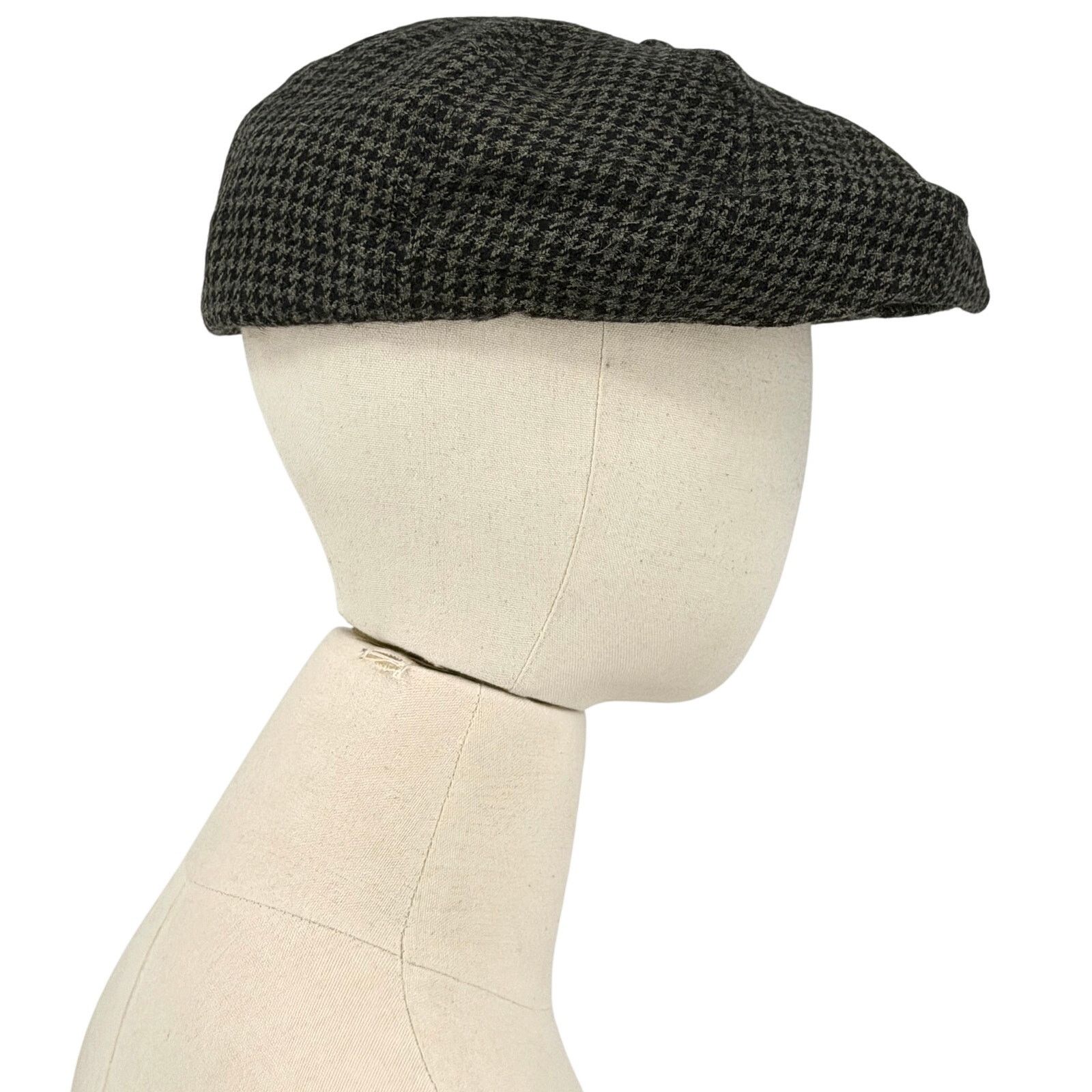 Perry Ellis Vintage 90s Grey Black Houndstooth 100% Wool Newsboy Hat Size ONE SIZE - 8 Thumbnail
