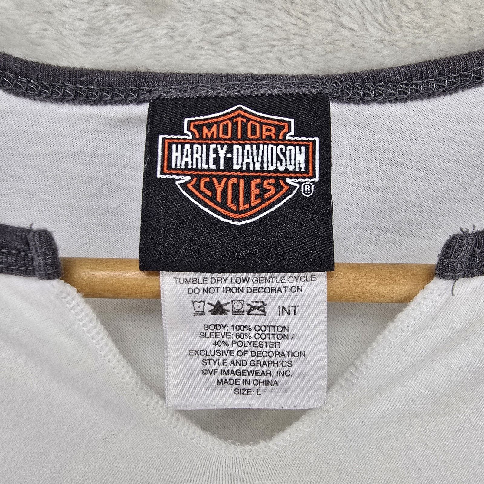 Harley Davidson Harley Davidson Shirt Womens Large White Gray Raglan *FLAWS* Size L / US 10 / IT 46 - 8 Thumbnail