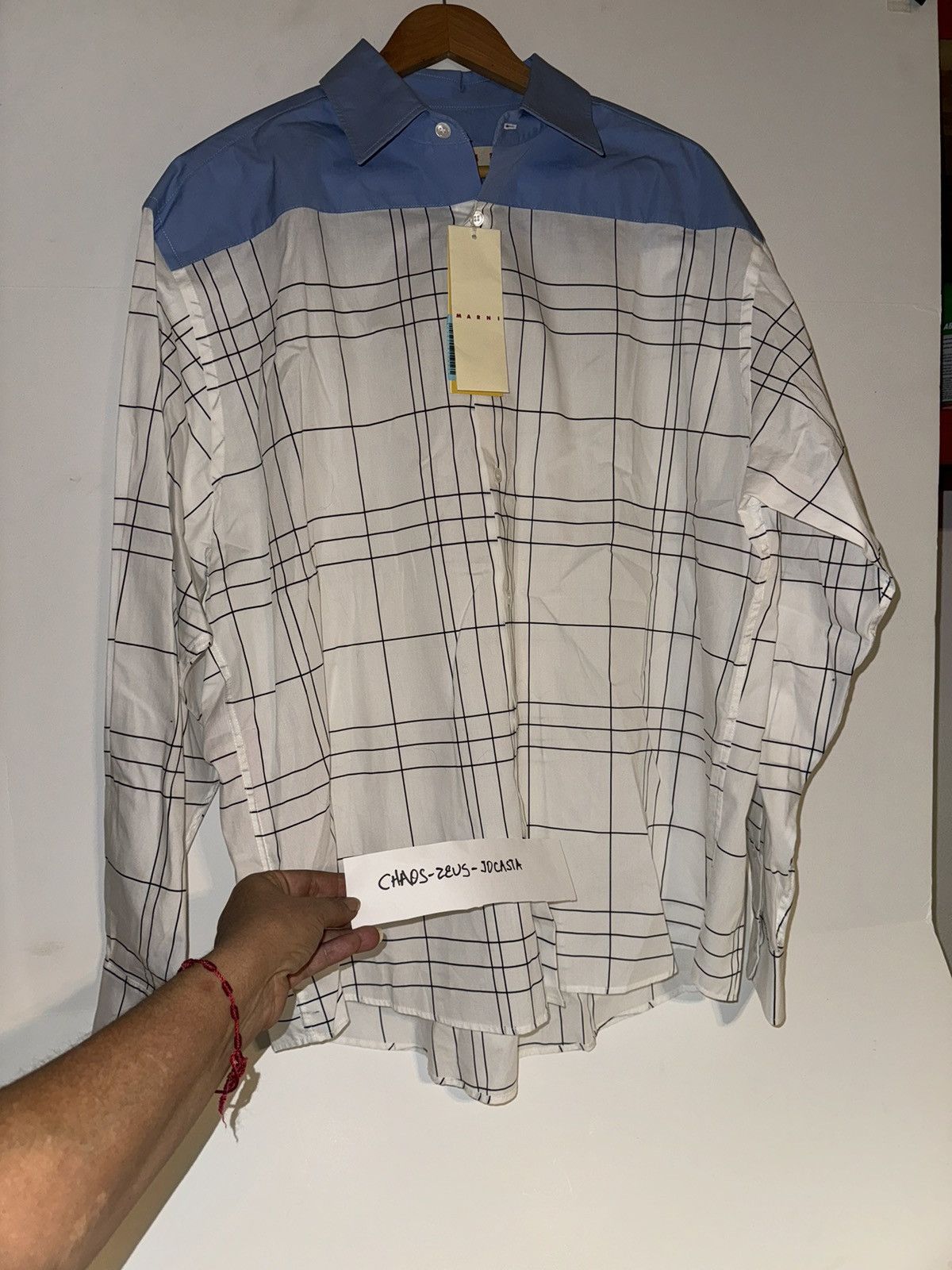 Marni Thin Check Poplin Shirt Blue/white Long Sleeve 50