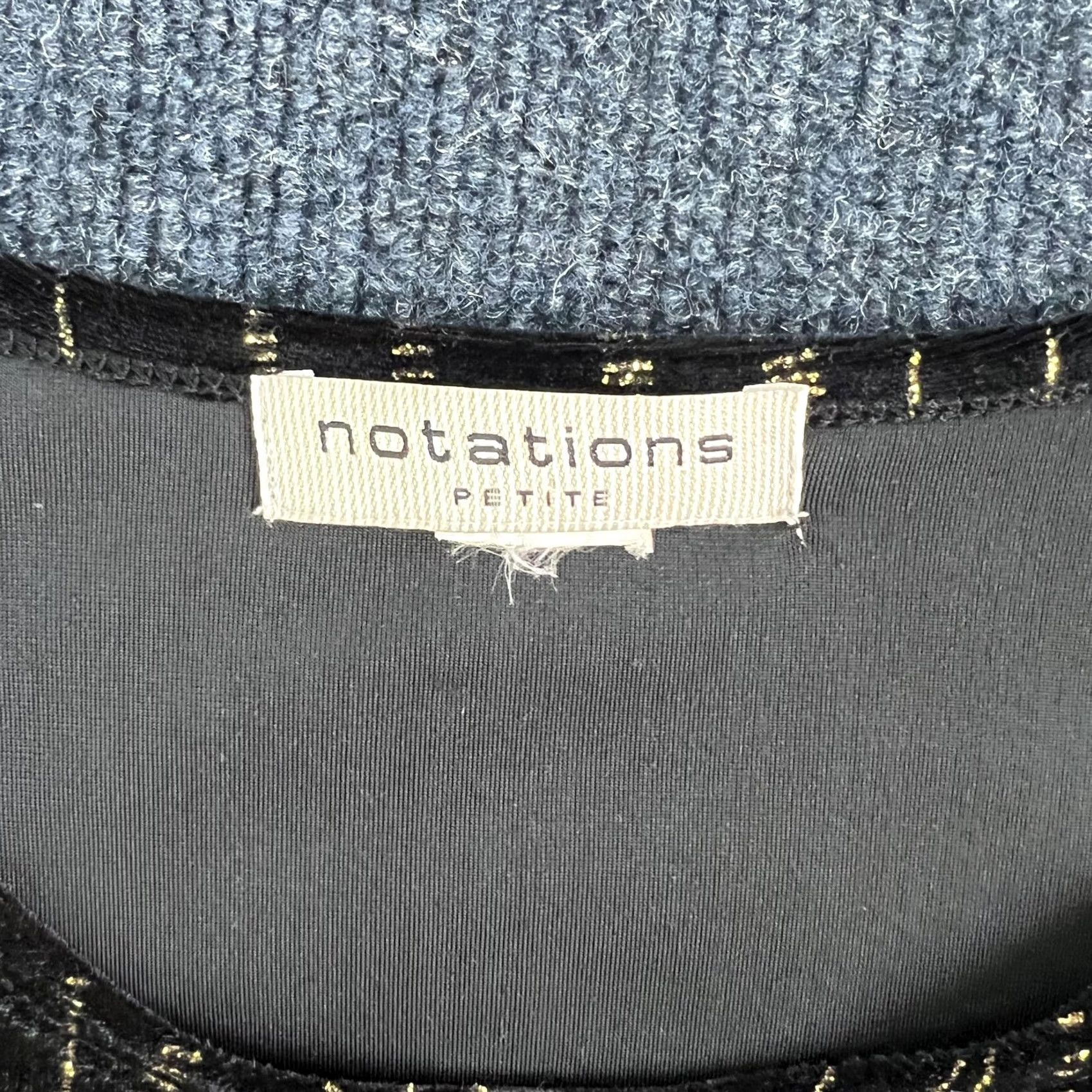 Vintage Notations Blouse Womens XL Petite Black Gold Metallic Velvet 3/4 Sleeve Top Size XL / US 12-14 / IT 48-50 - 2 Thumbnail