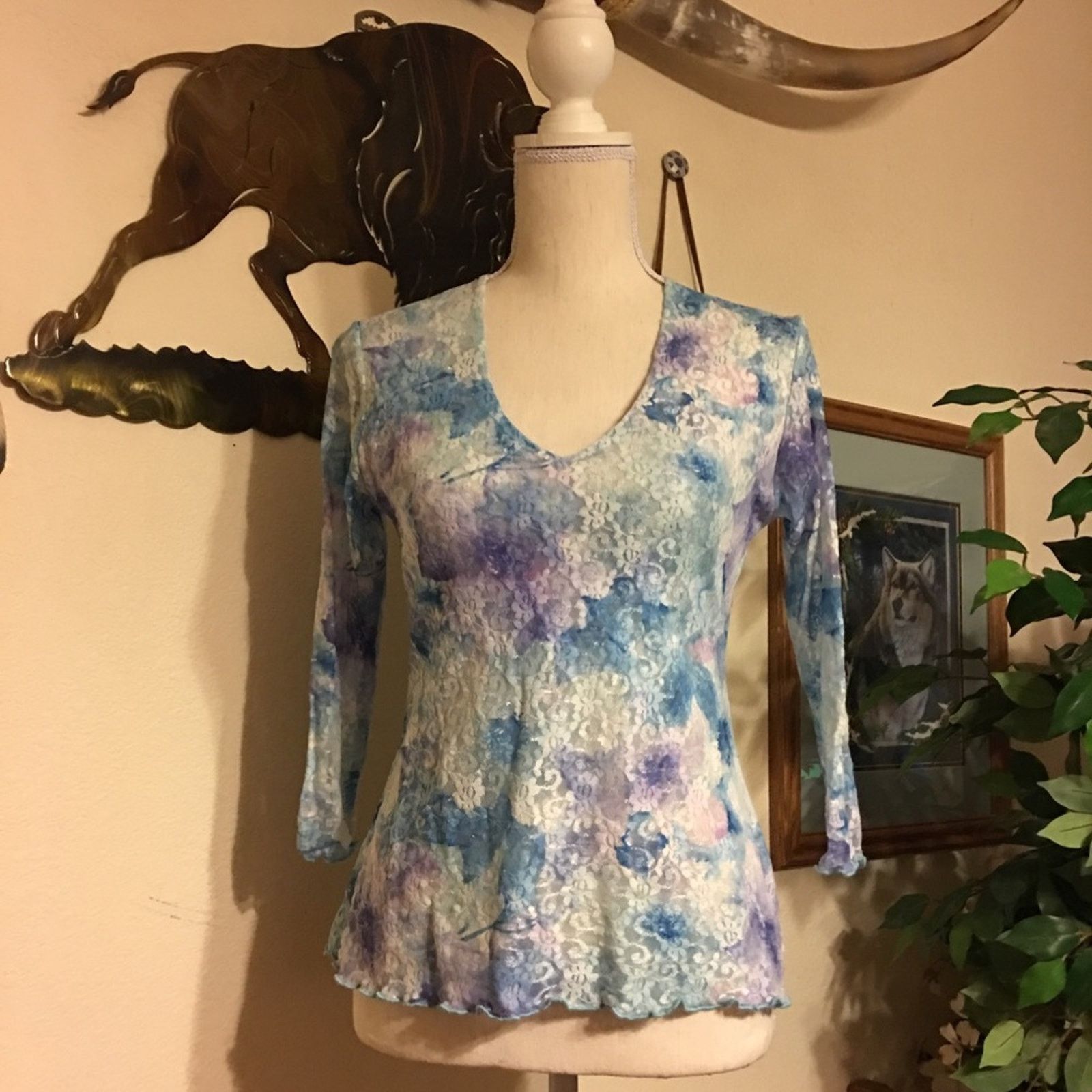 Other PO pastel tone lace lightweight stretch top Size L / US 10 / IT 46 - 1 Thumbnail