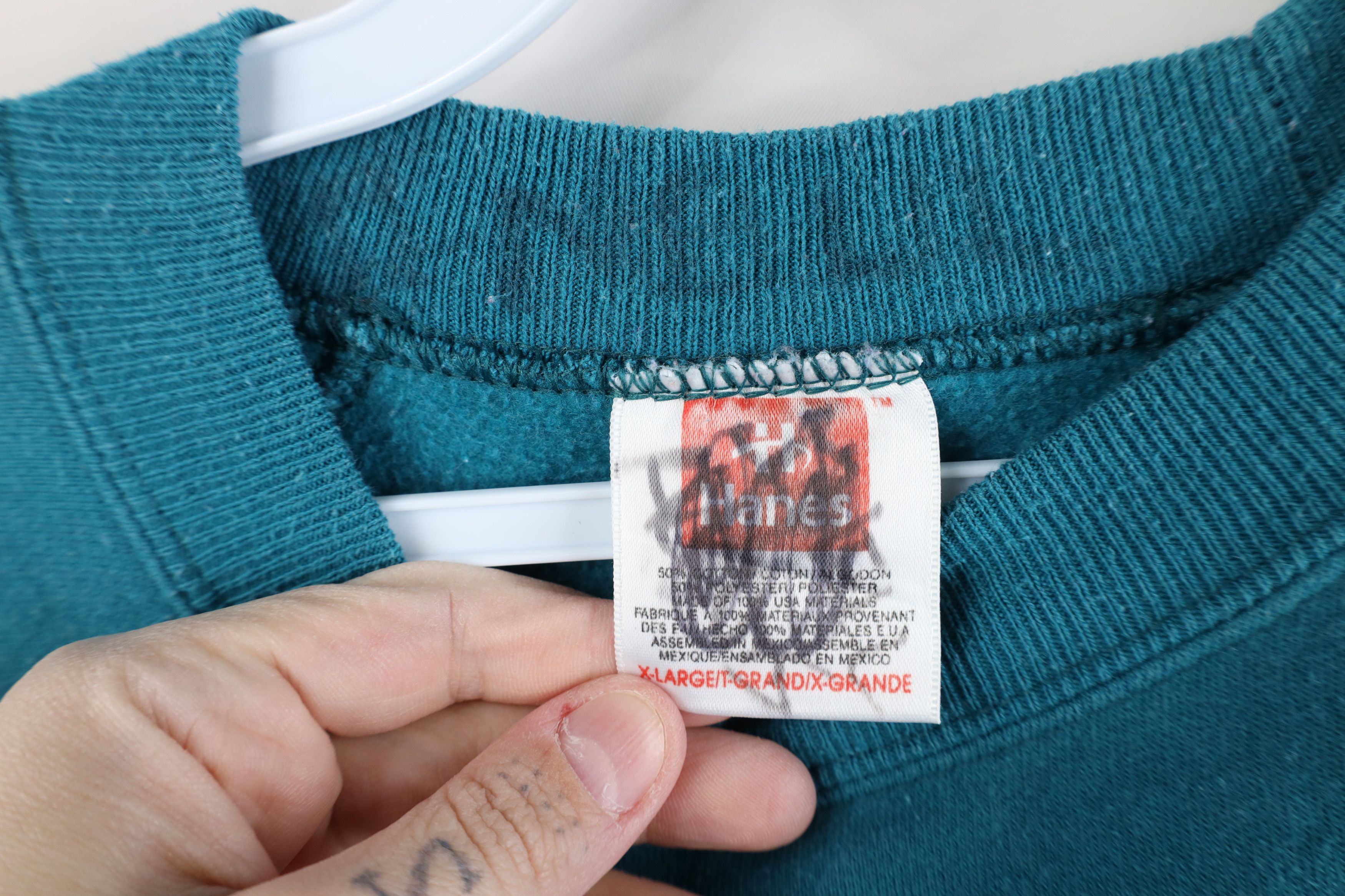 Vintage Vintage 90s Streetwear Blank Crewneck Sweatshirt Teal Size US XL / EU 56 / 4 - 5 Thumbnail