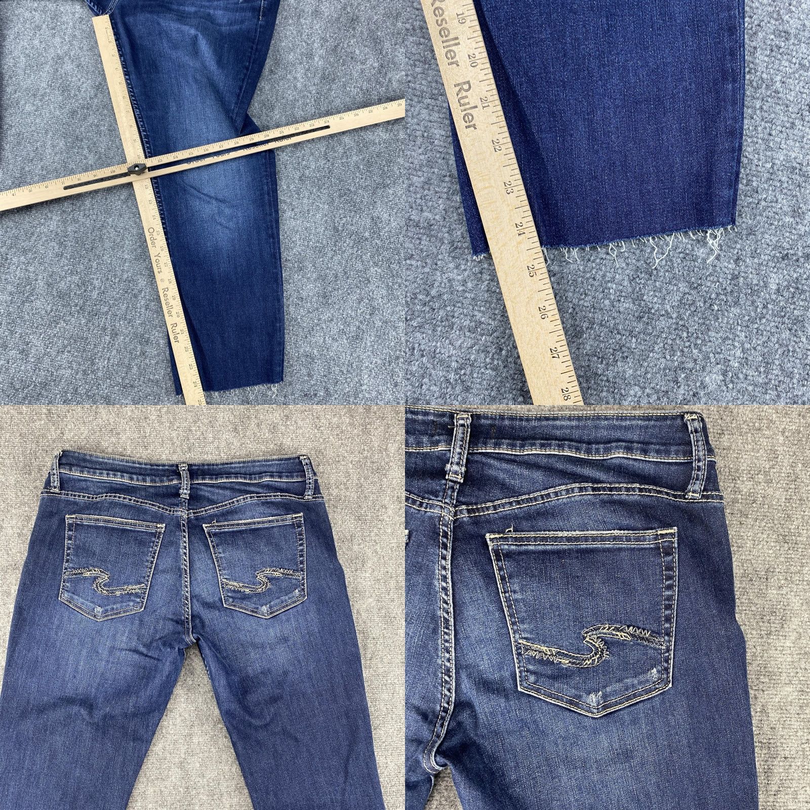 Silver Jeans Co. Silver Jeans Co Jeans Womens 33 Blue Slim Straight Ankle Cropped Distressed Raw Hem Embroidered Pockets Zipper Fly Womens Jeans Size 24" / US 00 / IT 34 - 8 Thumbnail