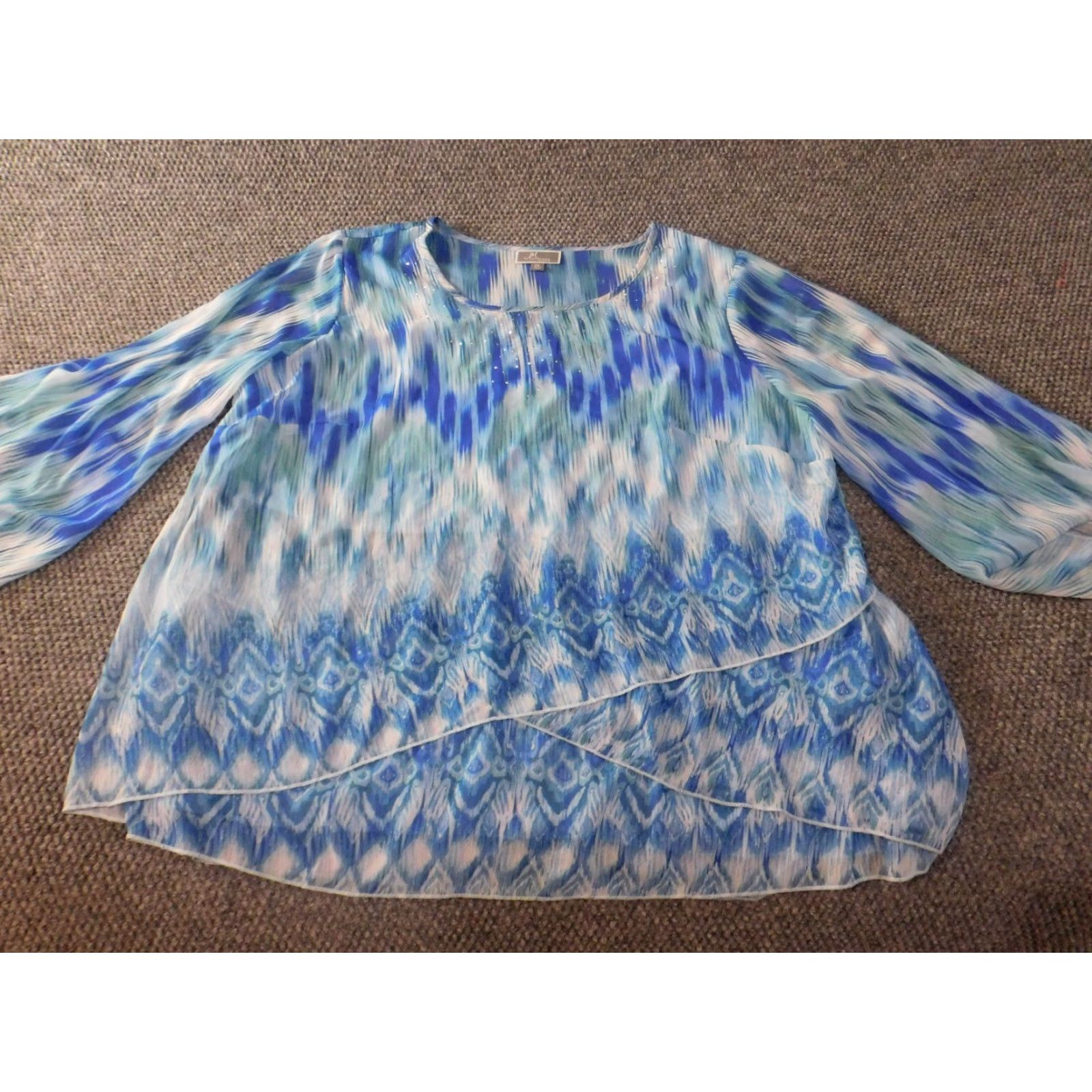 JM Collection JM Collection Blouse Shirt 2X Women Plus Blue Striped Knit Polyester Crew Neck Pullover Stretch Designer Casual Size XXL / US 16-18 / IT 52-54 - 5 Thumbnail