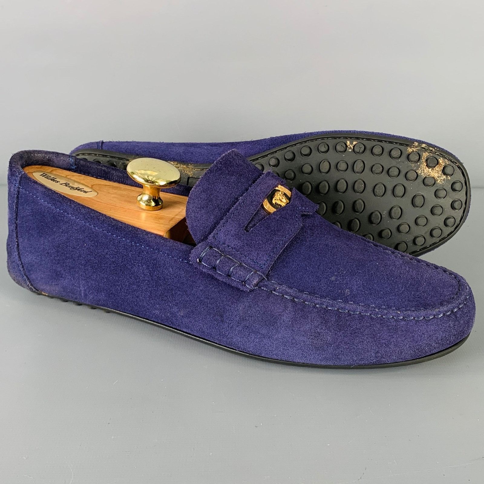 Versace VERSACE Bluette Oro- Purple Textured Suede Drivers Loafers Size US 8 / EU 41 - 6 Thumbnail