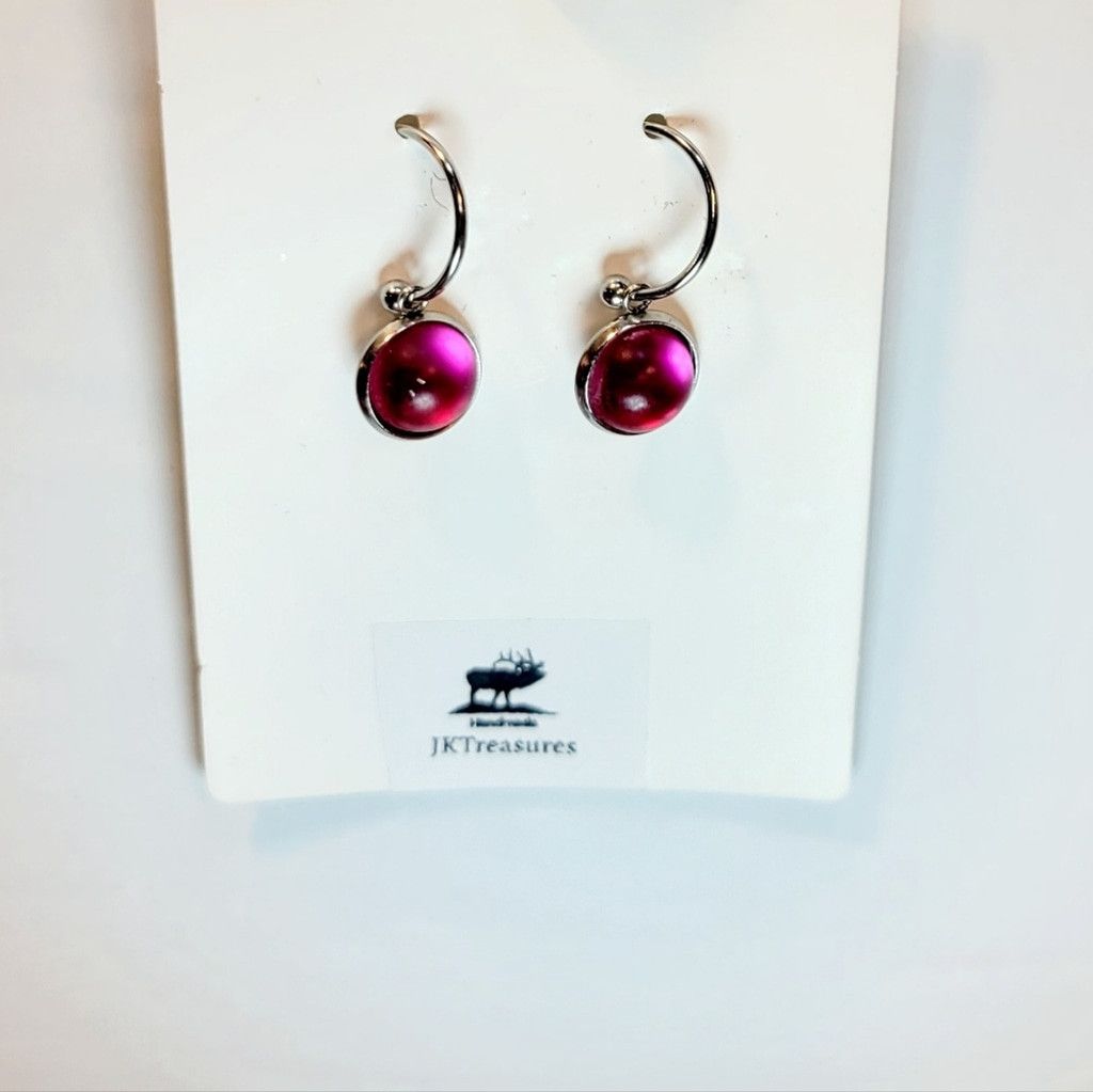 Handmade Purple Crystal Sea Glass Dangle Drop Hoop Earrings Size ONE SIZE - 2 Thumbnail