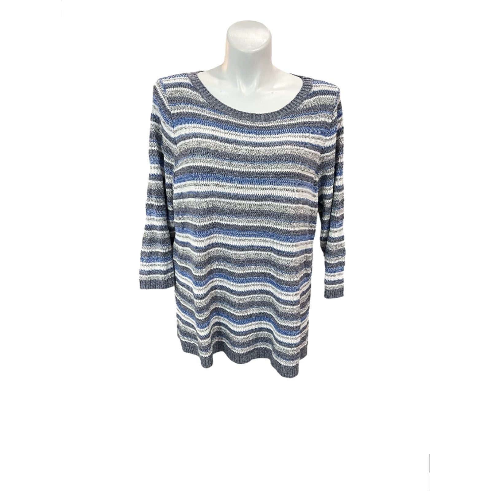 Talbots Talbots Sweater Women's 3X Plus Gray Oatmeal Blue Striped Knit 3/4 Sleeve EUC Size XXL / US 16-18 / IT 52-54 - 2 Thumbnail