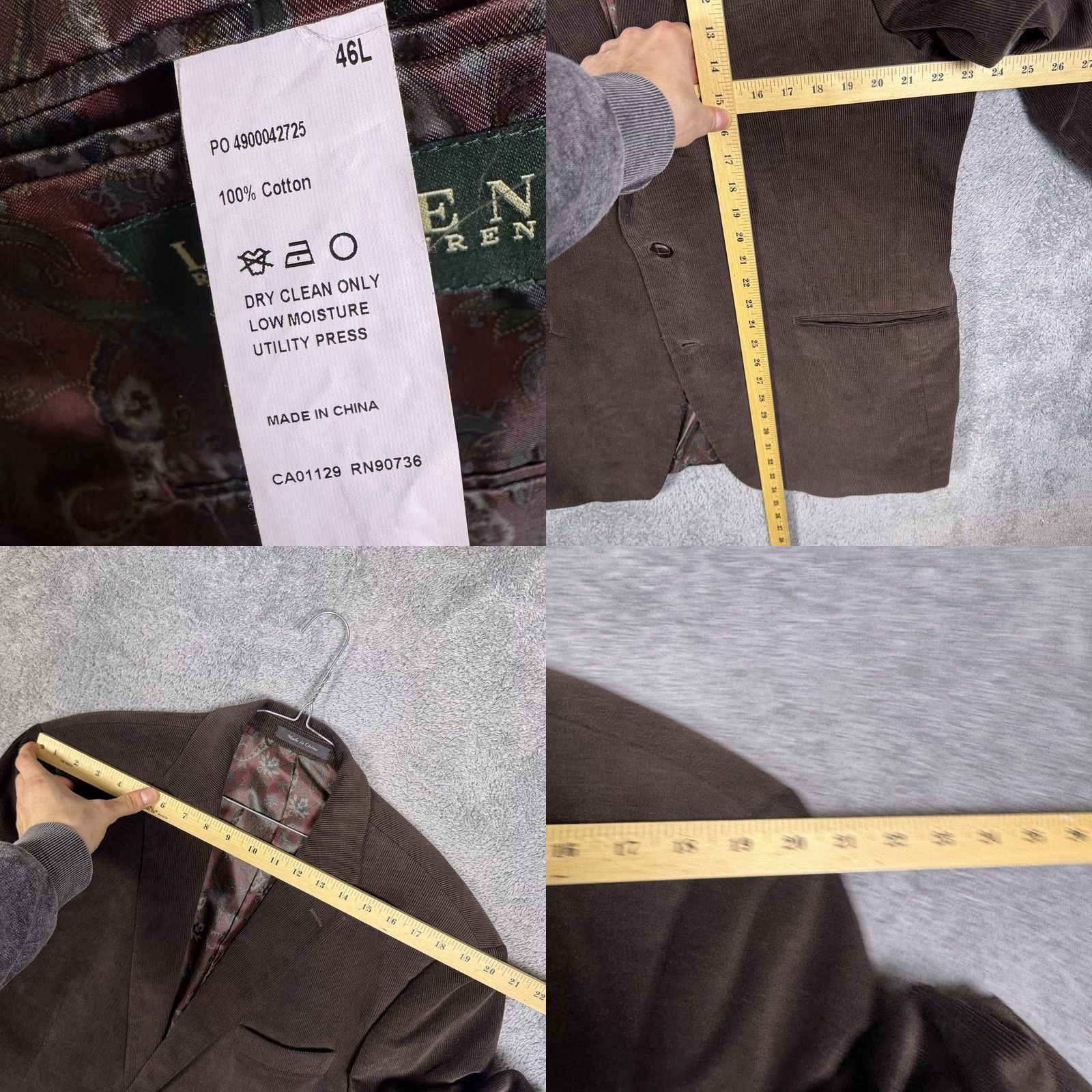 Ralph Lauren Ralph Lauren Sport Jacket Blazer Corduroy Brown Paisley Lined Mens 46L Size 46R - 8 Thumbnail