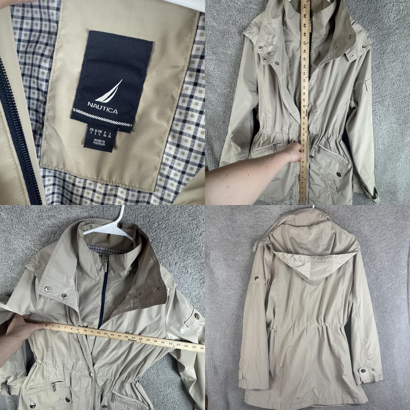Nautica Nautica Coat Womens Large Beige Hooded Rain Microfiber Zip Pockets Mid Length Size L / US 10 / IT 46 - 8 Thumbnail