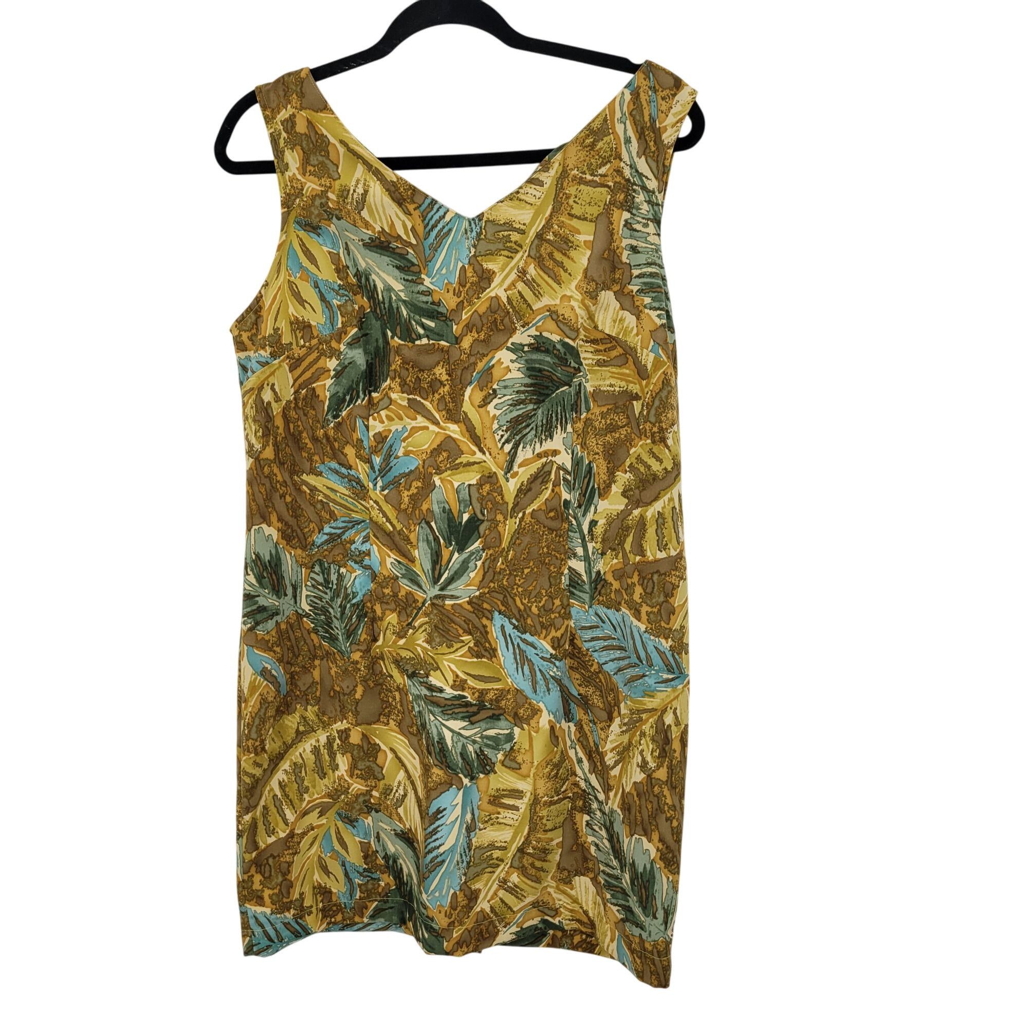 Vintage Vtg Mini Shift Dress Sz 10 Leaf Print Sleeveless V-Neck Brow Size L / US 10 / IT 46 - 11 Thumbnail