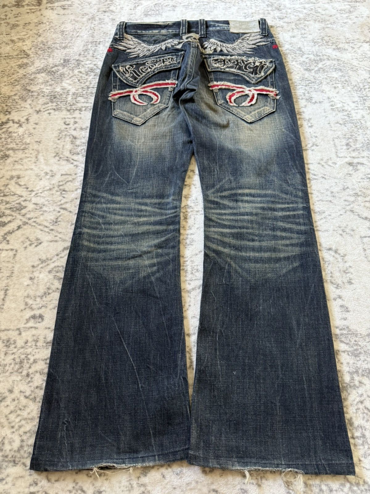 Hysteric Glamour Red Pepper Japan Goth Skull Wings Embroidered Flared Jeans Size US 30 / EU 46 - 1 Thumbnail