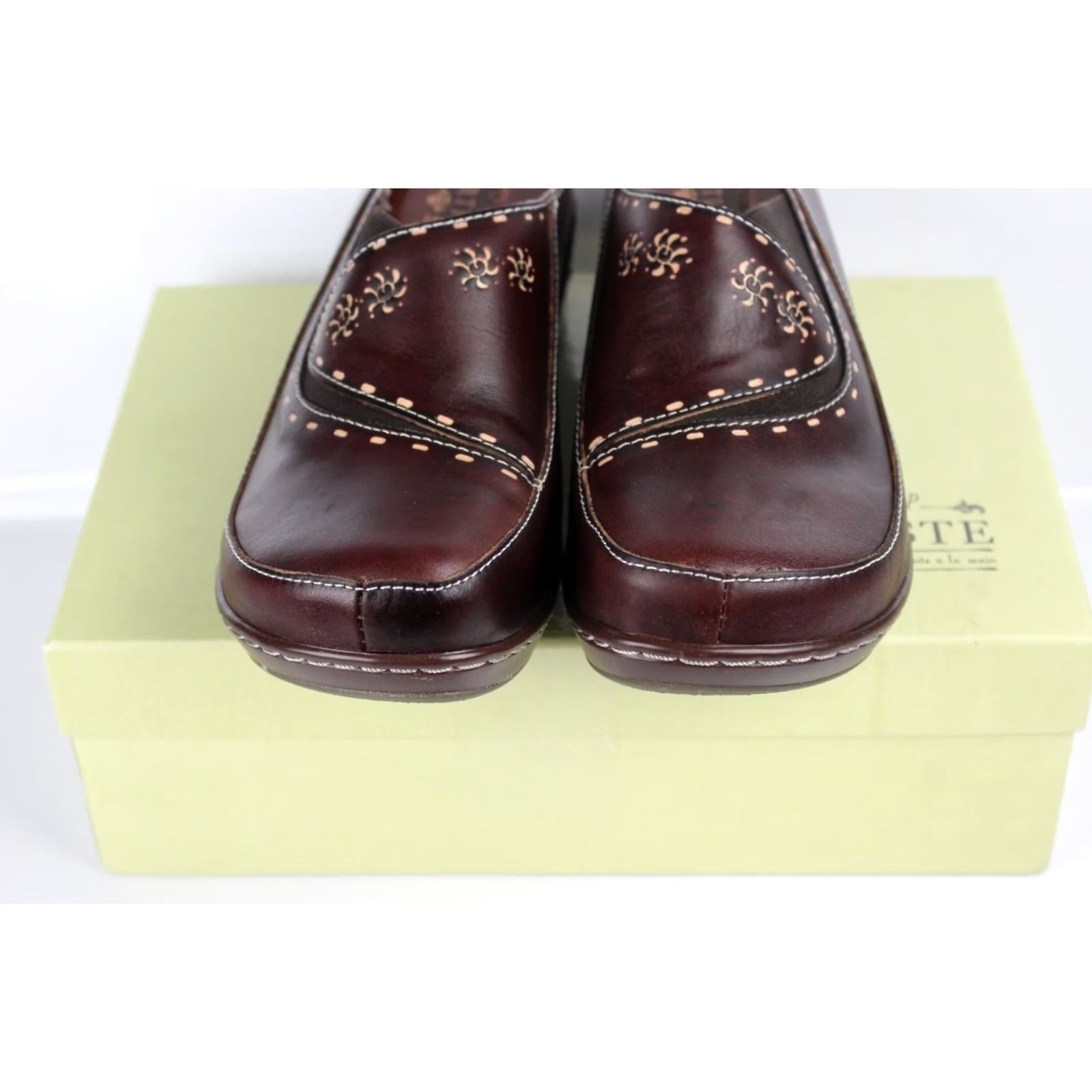 Vintage Spring Step L'Artiste Women's Chino Leather Clogs Brown 42 / 10.5-11 Brown Floral Slip On Cushioned Leather Casual Women's Shoes Size ONE SIZE - 4 Thumbnail