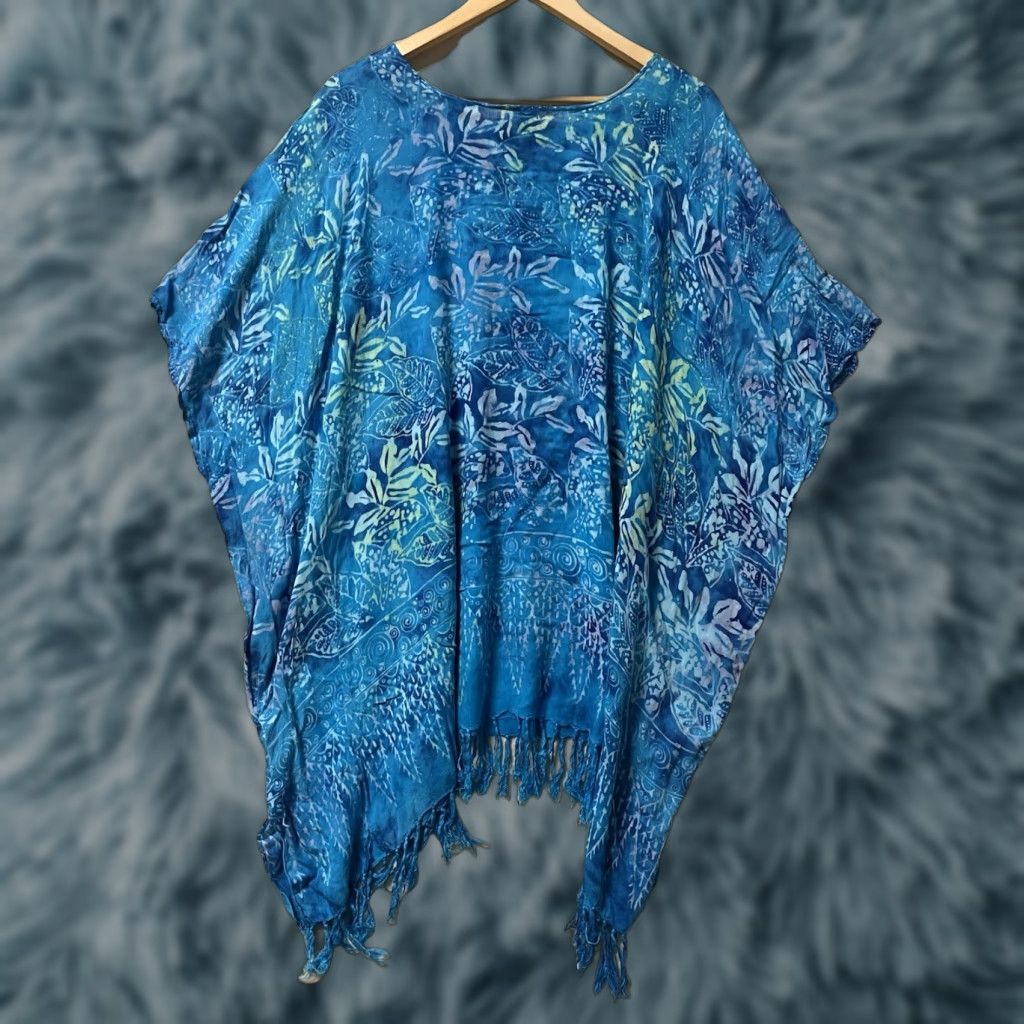 Vintage VINTAGE Hand Kreation Dress Tunic Beach Boho Woman Cover Up Printed Blue One Size Womens Blouson Lightweight Adjustable Tunic Summer Size ONE SIZE - 1 Thumbnail
