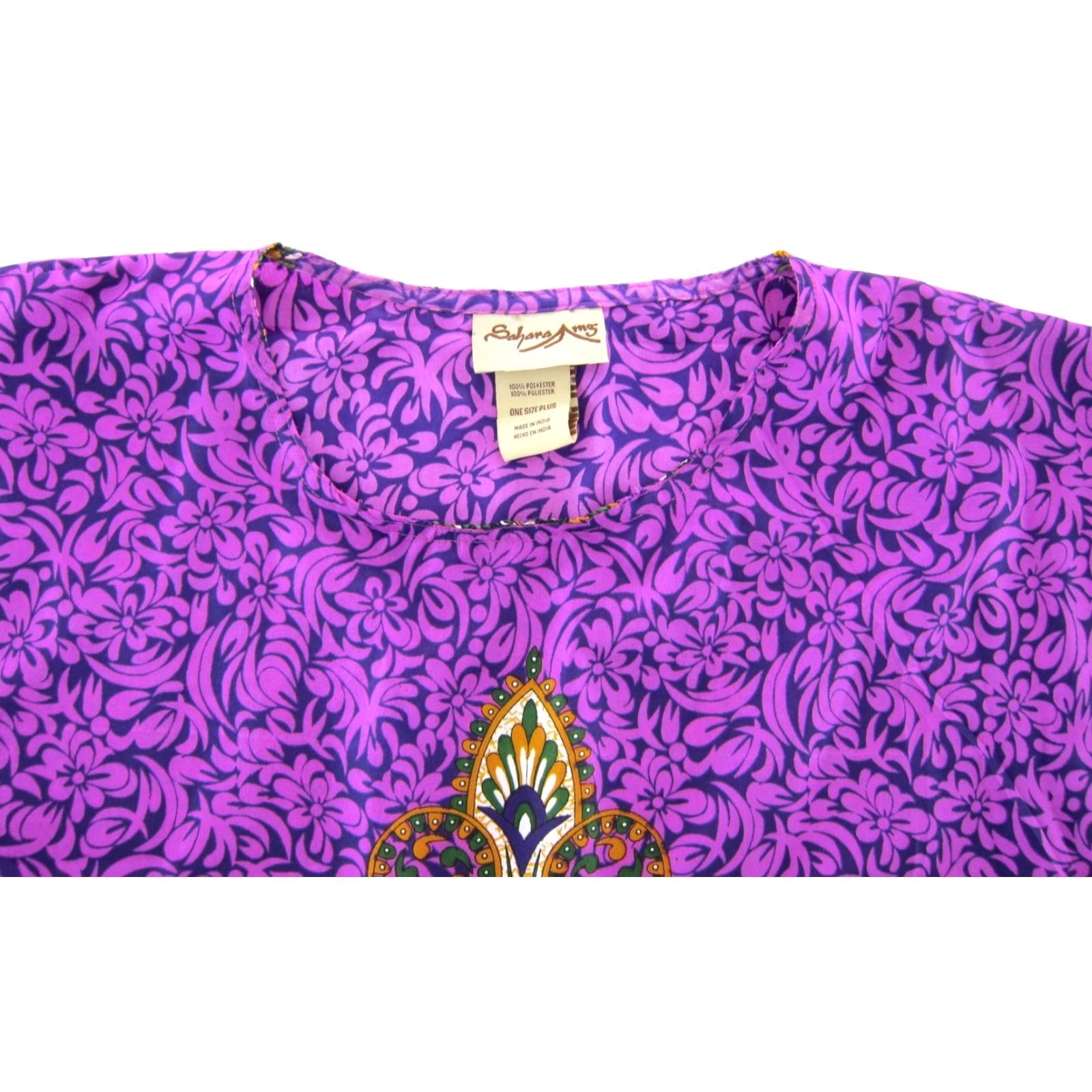 Vintage VINTAGE Sahara Mg Purple Green White Floral Long Kaftan Muumuu Dress OS Shirt Dress Womens Size ONE SIZE - 4 Thumbnail