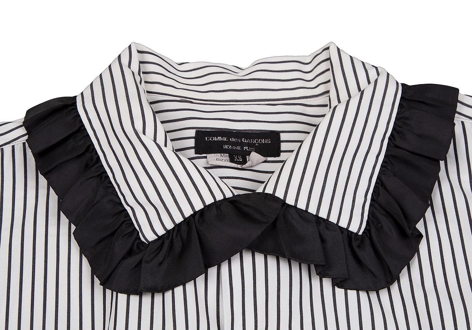 Comme des Garcons Homme Plus Striped Frill Decor Shirt in Black and White, Size XS Size US XS / EU 42 / 0 - 3 Thumbnail