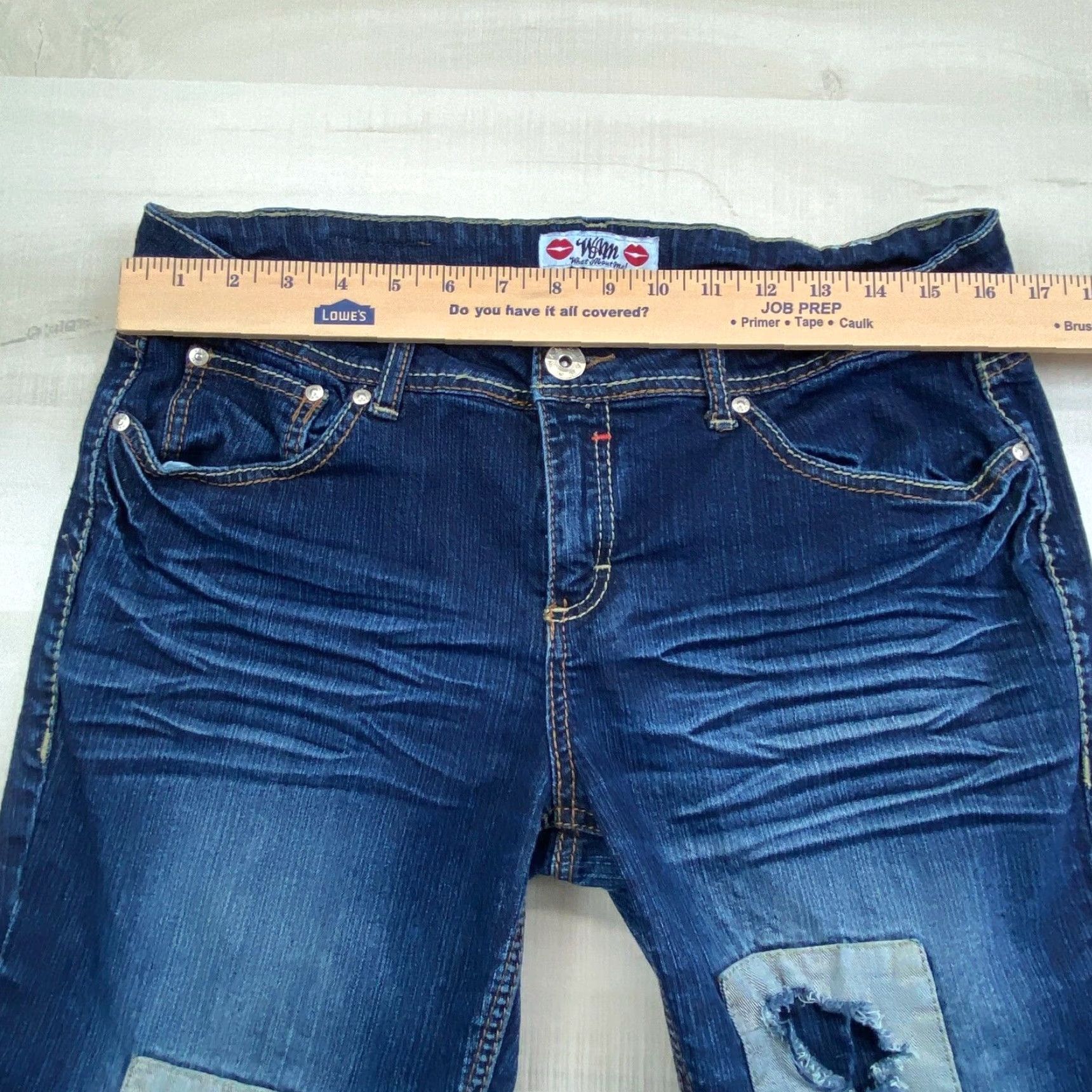 Vintage What About Me Womens Dark Wash Distressed Bootcut Jeans Juniors 11 Blue Size 32" / US 10 / IT 46 - 7 Thumbnail