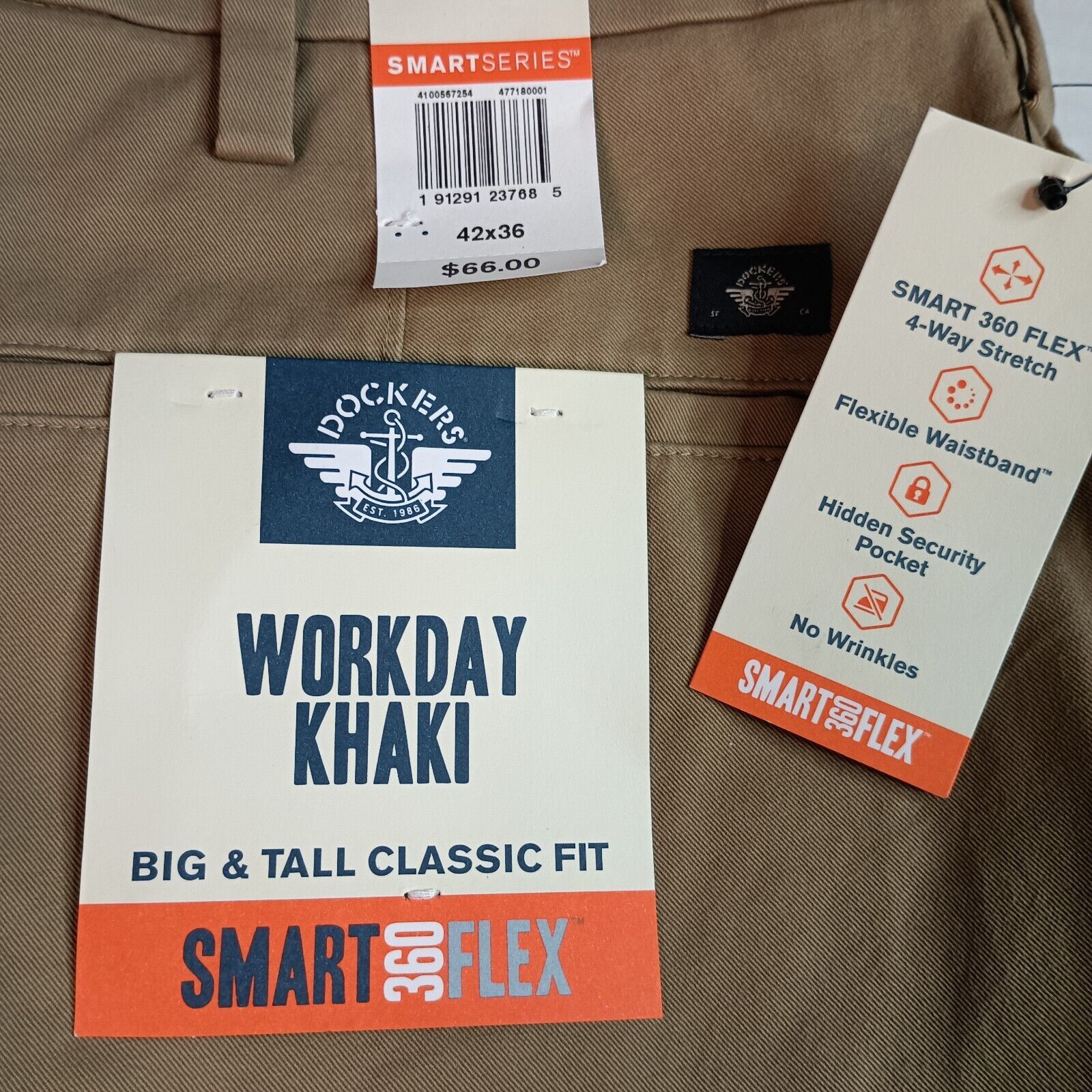 Dockers Dockers Workday Khakis Men's 42x36 Beige Athletic Fit Size US 42 / EU 58 - 2 Thumbnail
