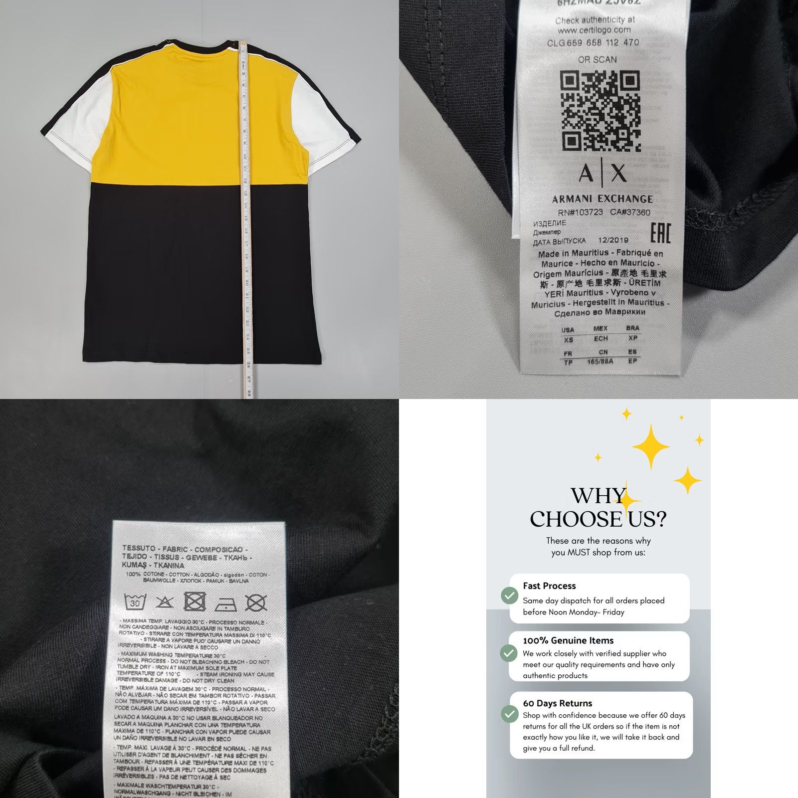 Armani Exchange Armani Exchange Mens T Shirt Colourblock XS Yellow Black Short Sleeve Crew Neck Cotton Tee Jersey Logo Modern City 90s? Size US XS / EU 42 / 0 - 8 Thumbnail