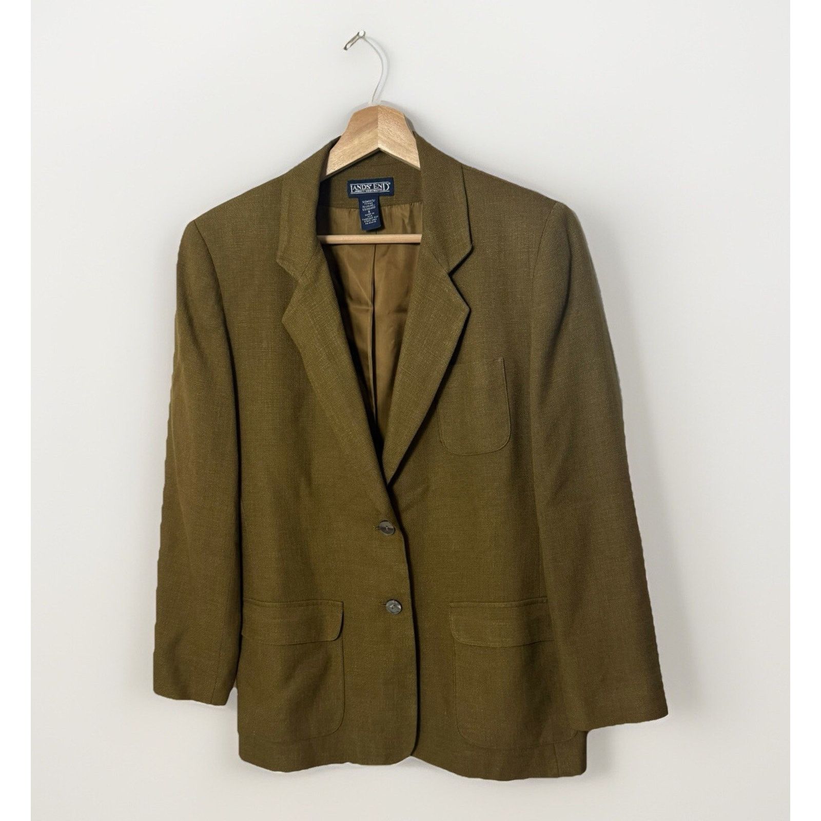 Lands' End Lands’ End Linen Blend Blazer Green Career Office Classic Size M / US 6-8 / IT 42-44 - 1 Thumbnail