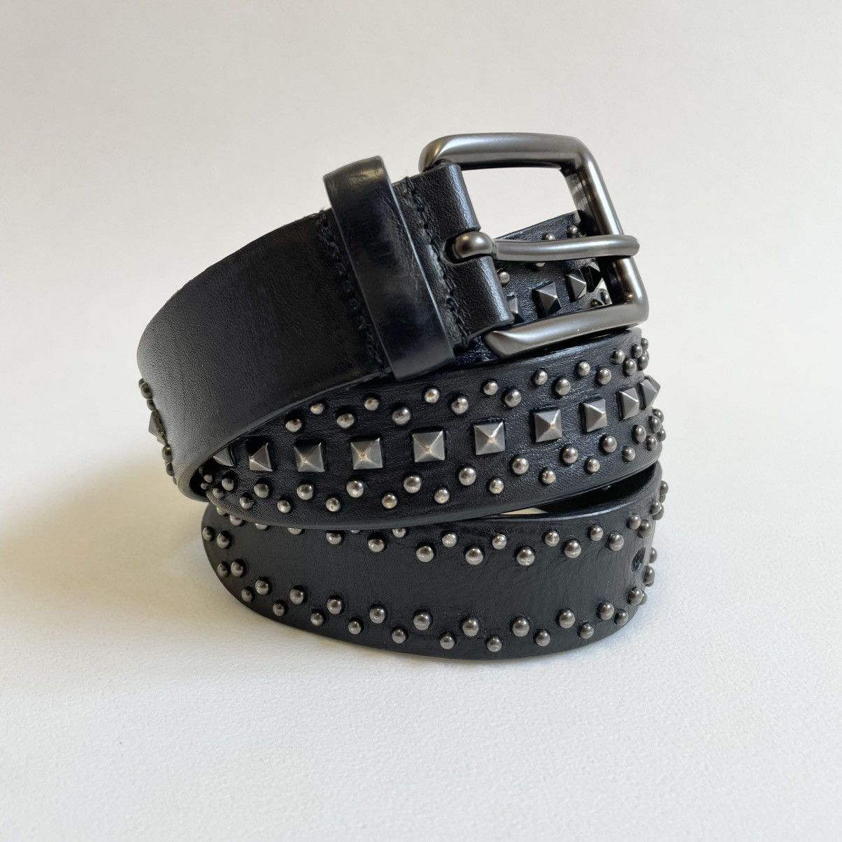Prada 3cm Black Leather Metal Studded Belt Size 36 - 6 Thumbnail
