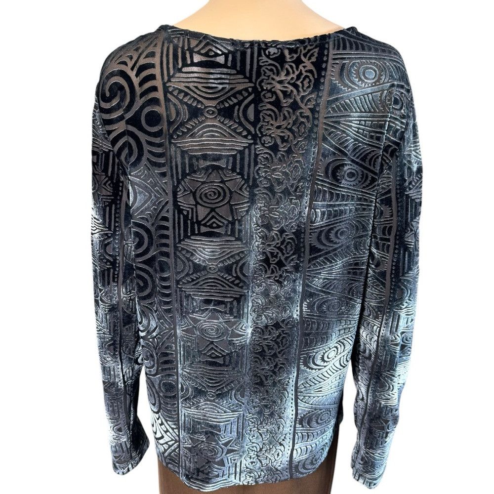 Chicos Chicos Velvet Burnout Blouse Dark Grey Long Sleeve Top Size Size L / US 10 / IT 46 - 4 Thumbnail
