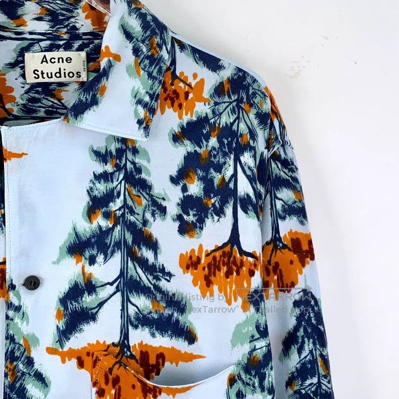 Acne Studios Acne Studios Light Blue Floral Print All-Over Printed Coll Size US M / EU 48-50 / 2 - 3 Thumbnail