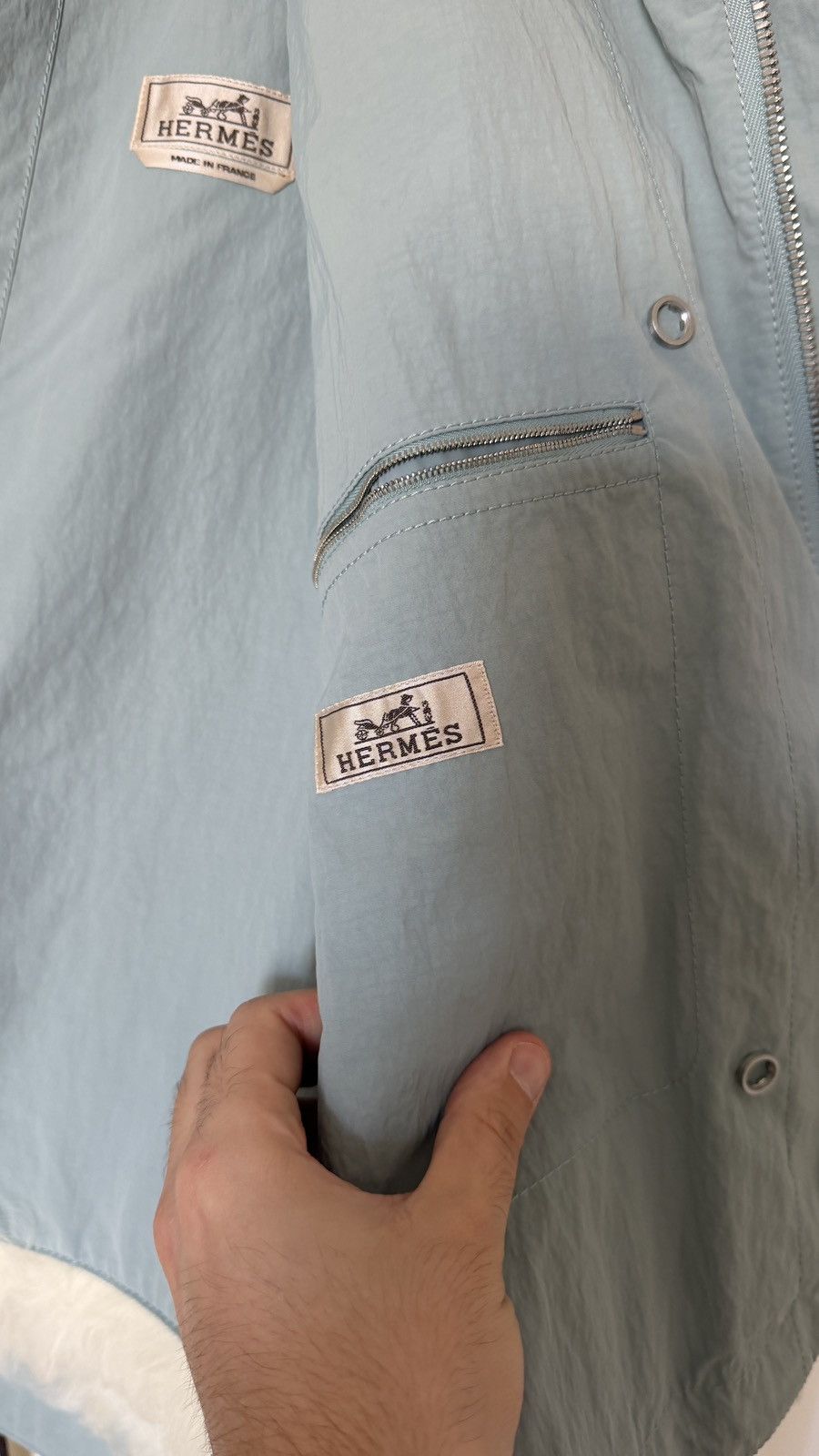 Hermes $20,000 FW22 Mens Runway 2 in 1 Ice Blue Lamb Fur Jacket Size US M / EU 48-50 / 2 - 11 Thumbnail