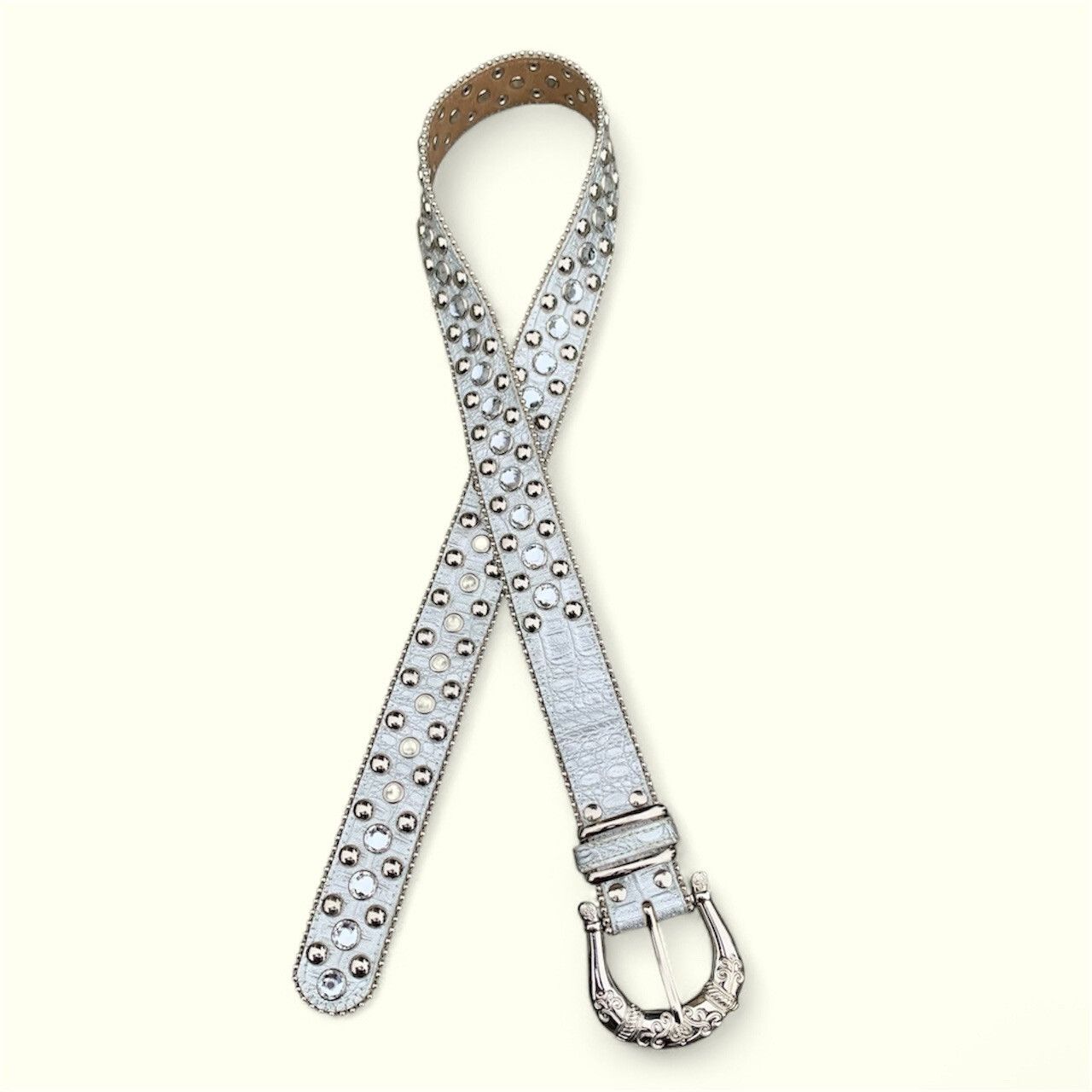 If Six Was Nine × Japanese Brand × Le Grande Bleu (L.G.B.) Vintage Crystal Studded Croco Leather Belt Size ONE SIZE - 1 Thumbnail