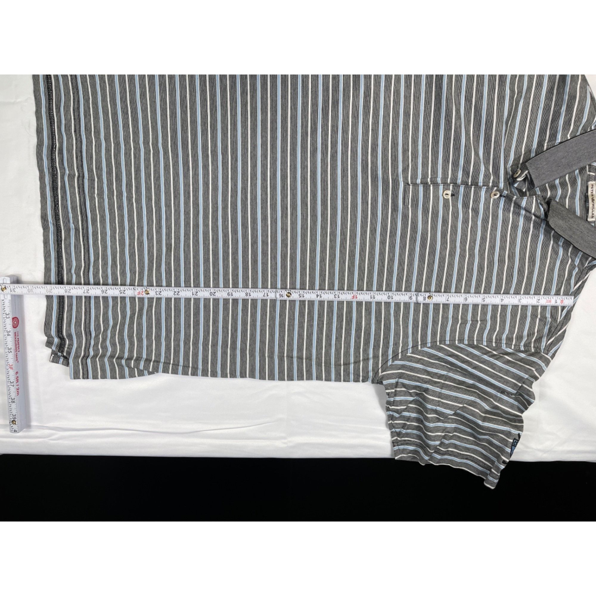 Peter Millar Peter Millar SKU 7569 Mens Striped Polo Shirt Gray and Blue Size US L / EU 52-54 / 3 - 8 Thumbnail