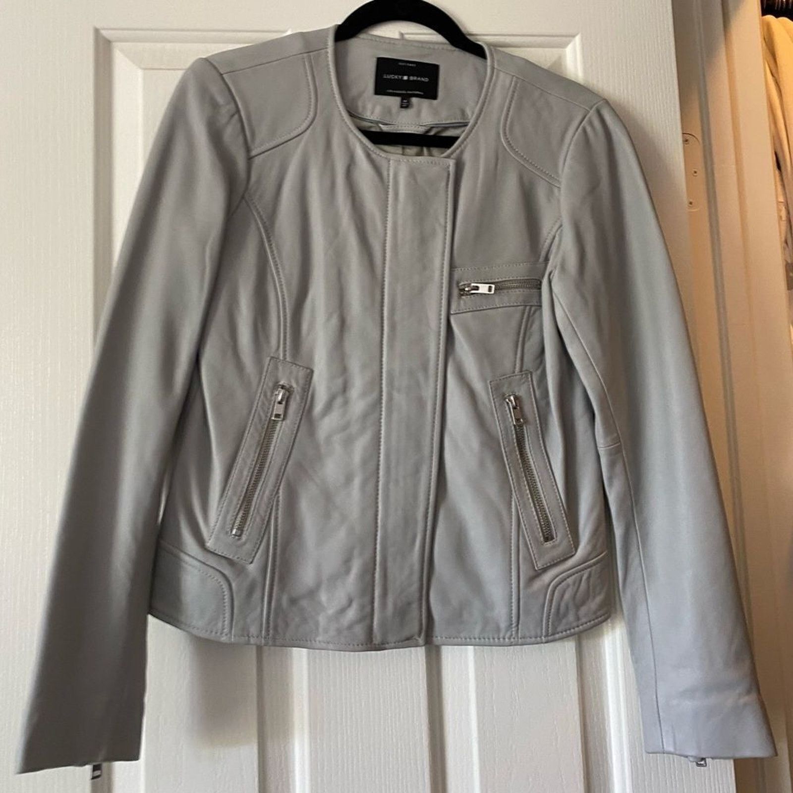 Lucky Brand Grey Lambskin Leather Jacket - Like New! Size M / US 6-8 / IT 42-44 - 2 Thumbnail