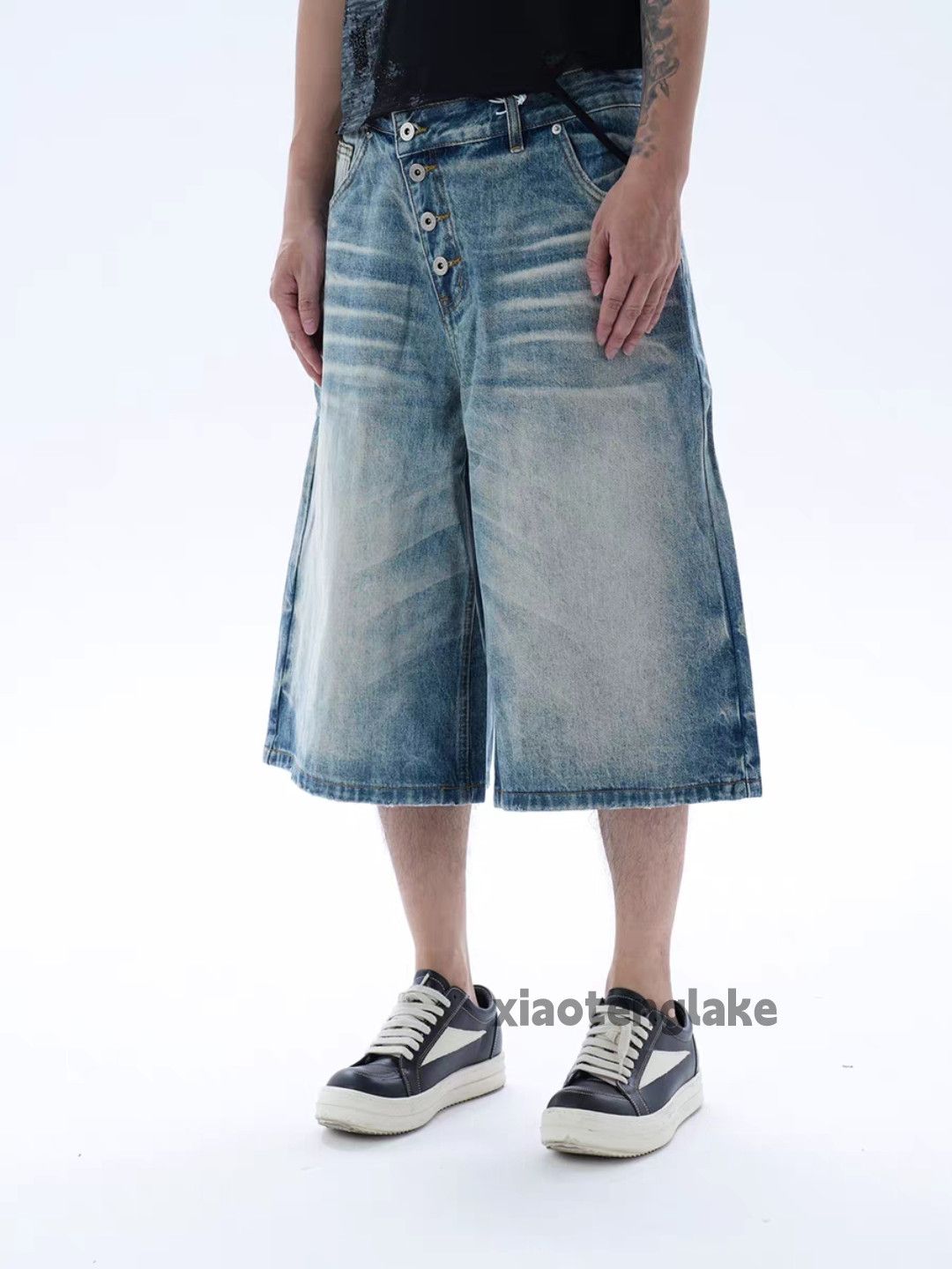 Jean zx washed faded distressed punk grunge flared shorts | Grailed