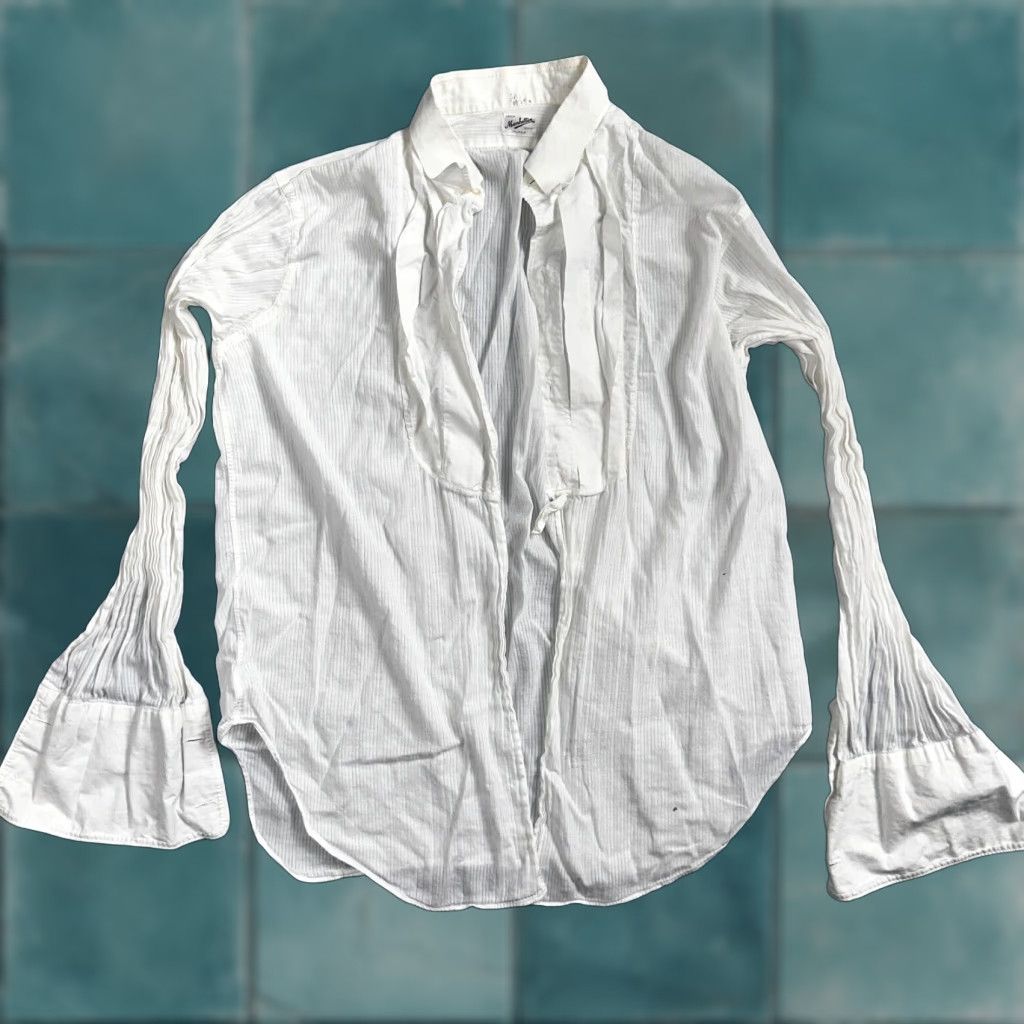 VINTAGE Manhattan Dress Shirt 16 White 100% Cotton Mens 1920s 20S 30S French Cuff Button-Down Bib Tuxedo Shirt Classic
