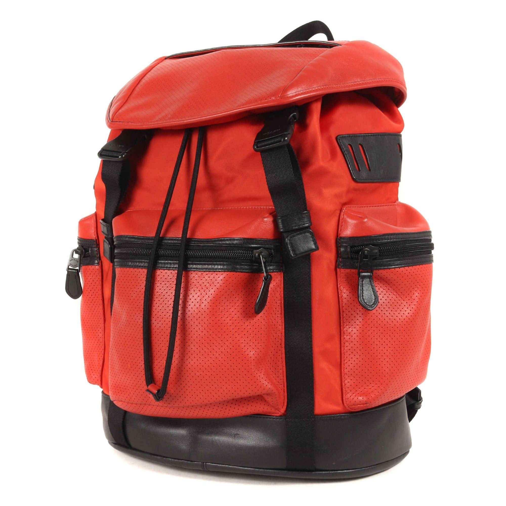 image of Coach Leather Nylon Combination Perforated Backpack F72018 Rucksack Red, Women's