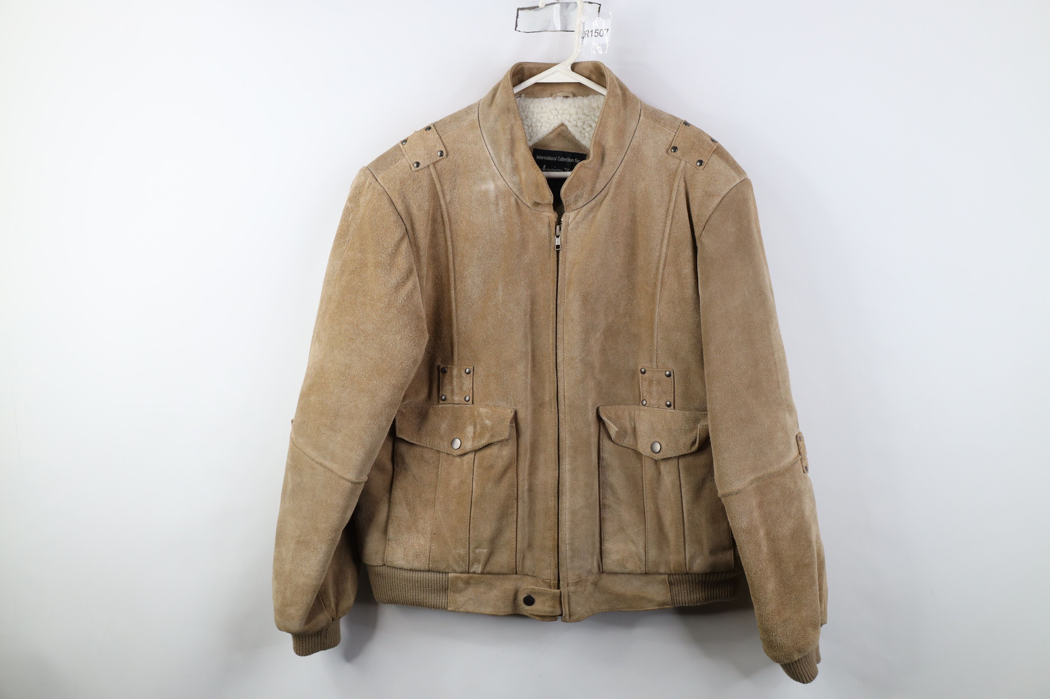 Vintage Vintage 70s Fleece Lined Suede Leather Bomber Jacket Beige Size US XXL / EU 58 / 5 - 1 Thumbnail