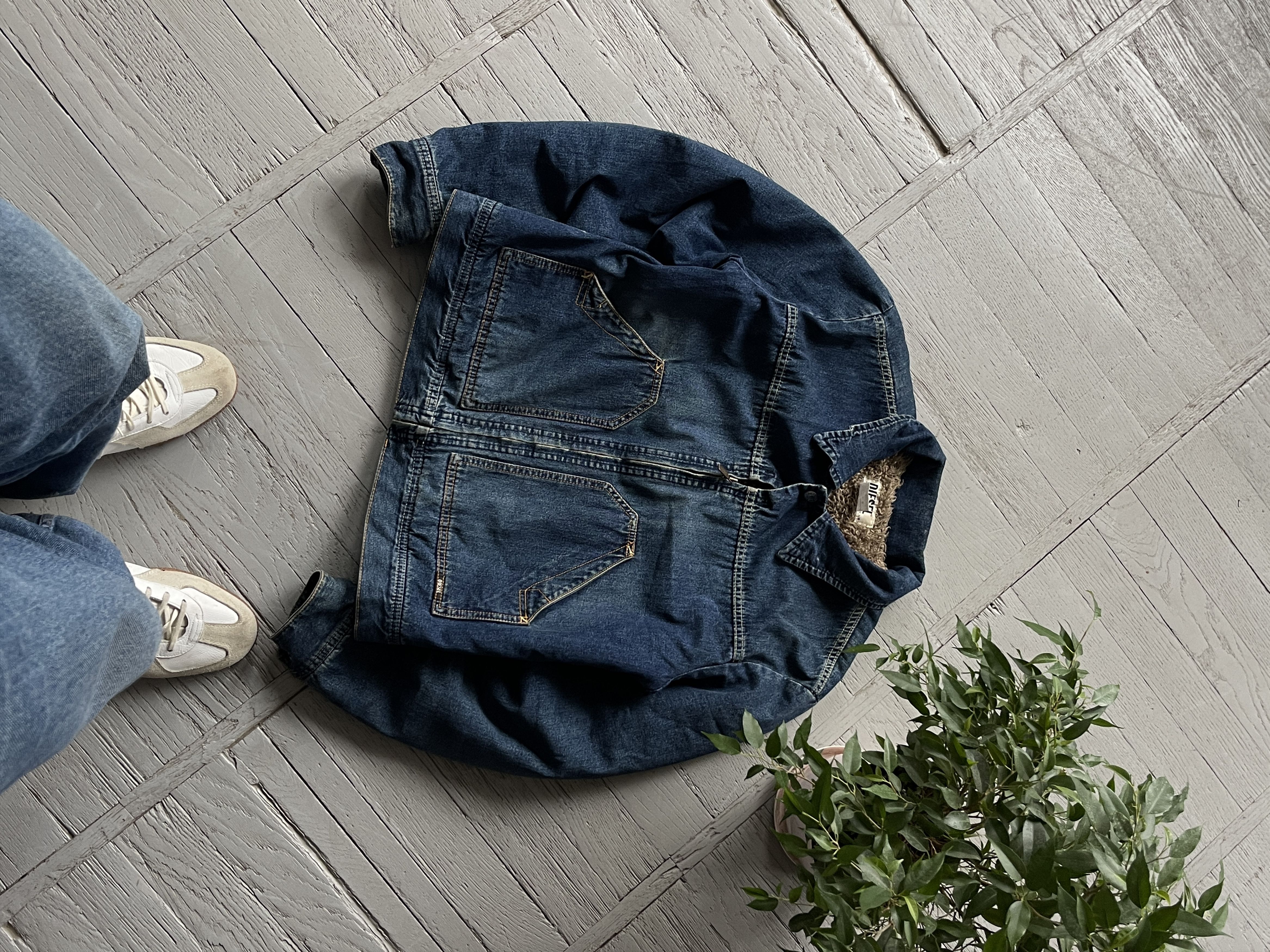 image of 90's Diesel Denim Jacket Sherpa Lined in Washed Denim, Men's (Size Large)