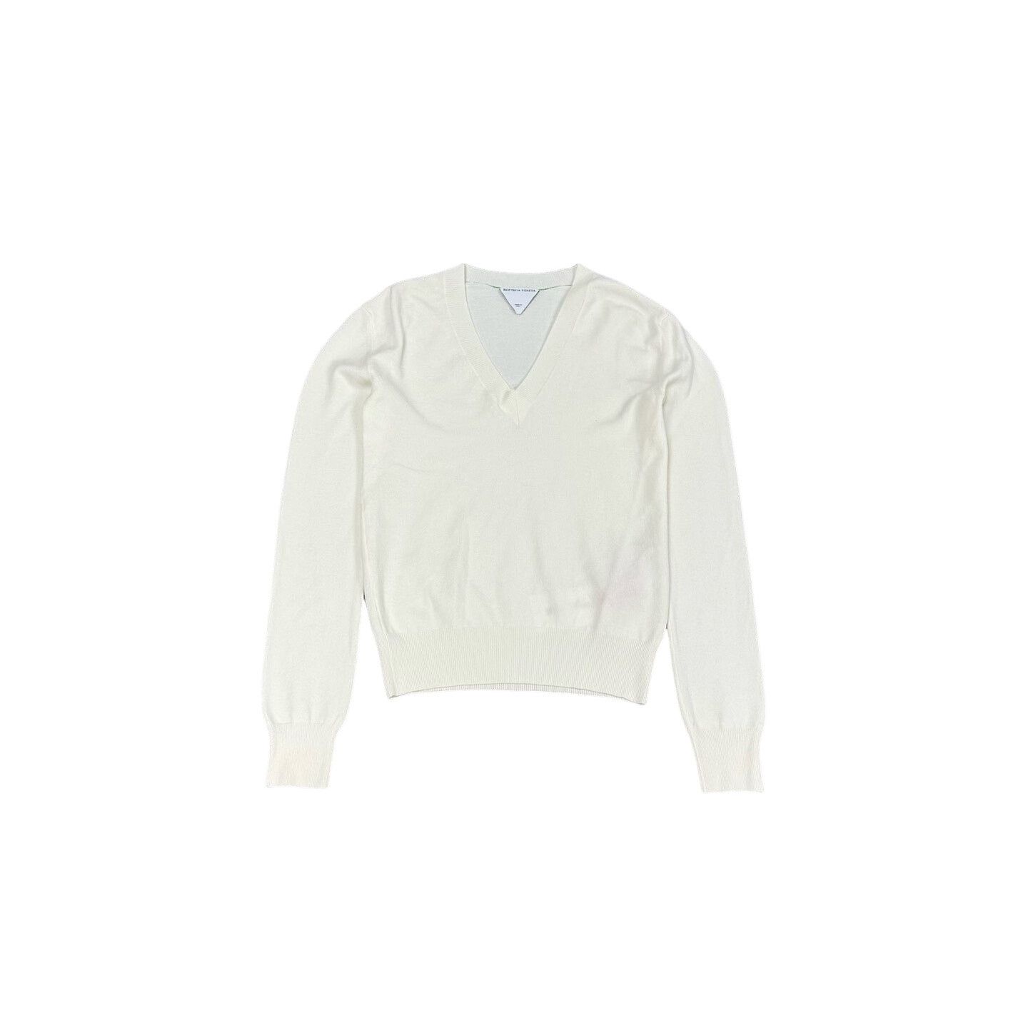 Bottega Veneta Bottega Veneta White Wool V-Neck Sweater Size S Size US S / EU 44-46 / 1 - 1 Thumbnail
