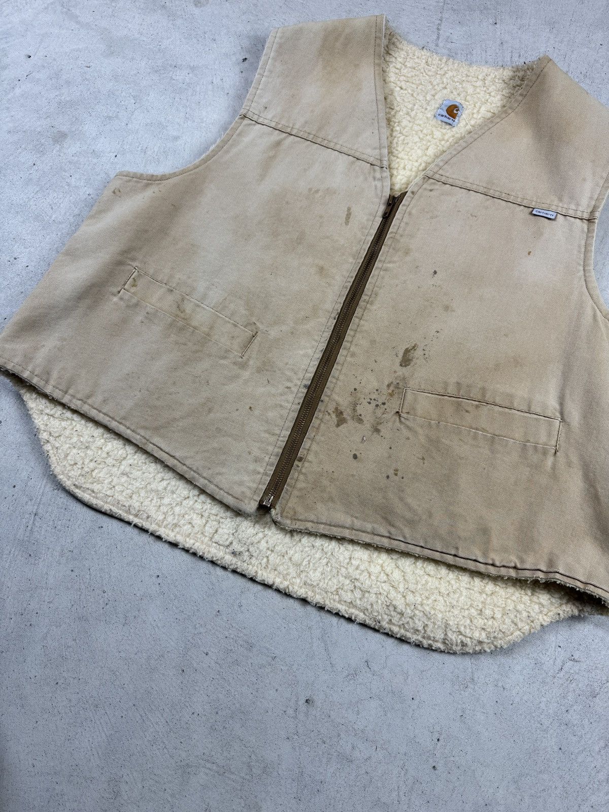 Carhartt × Vintage Vintage Carhartt Sherpa Lined Tan Vest Size US XL / EU 56 / 4 - 3 Thumbnail