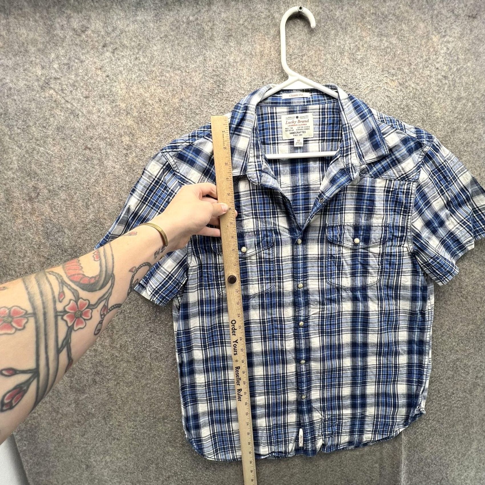 Lucky Brand Lucky Brand Shirt Mens Medium Blue Plaid Short Sleeve Western Snap Casual Woven Size US M / EU 48-50 / 2 - 6 Thumbnail