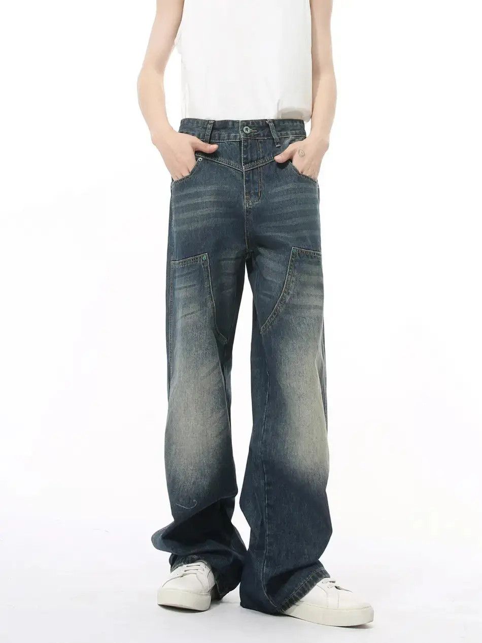 Japanese Brand Retro loose straight leg spliced wide leg jeans Size US 32 / EU 48 - 4 Thumbnail