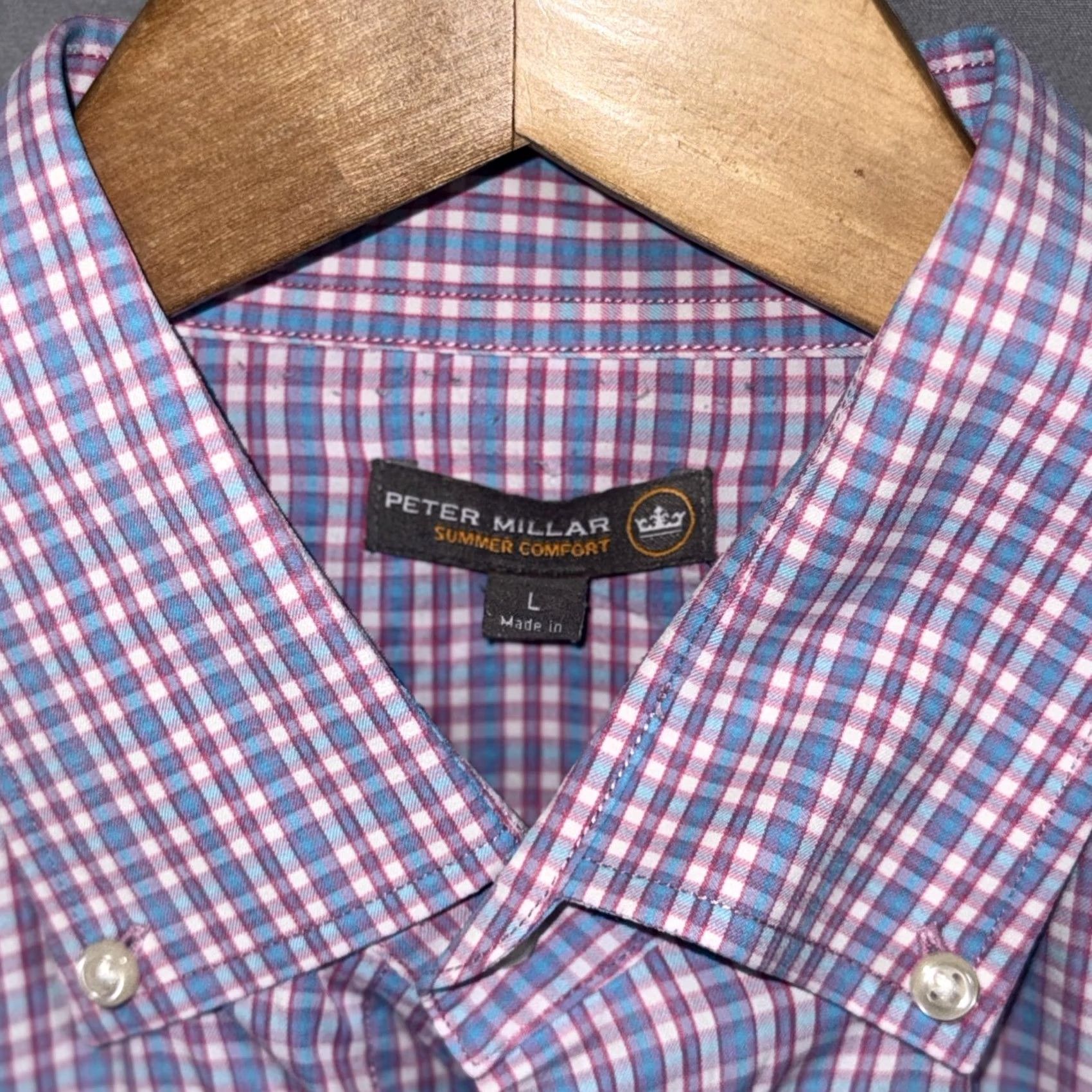 Peter Millar Peter Millar Shirt Mens Large Blue Pink Check Summer Comfort Button-Down Stretch Size US L / EU 52-54 / 3 - 7 Thumbnail