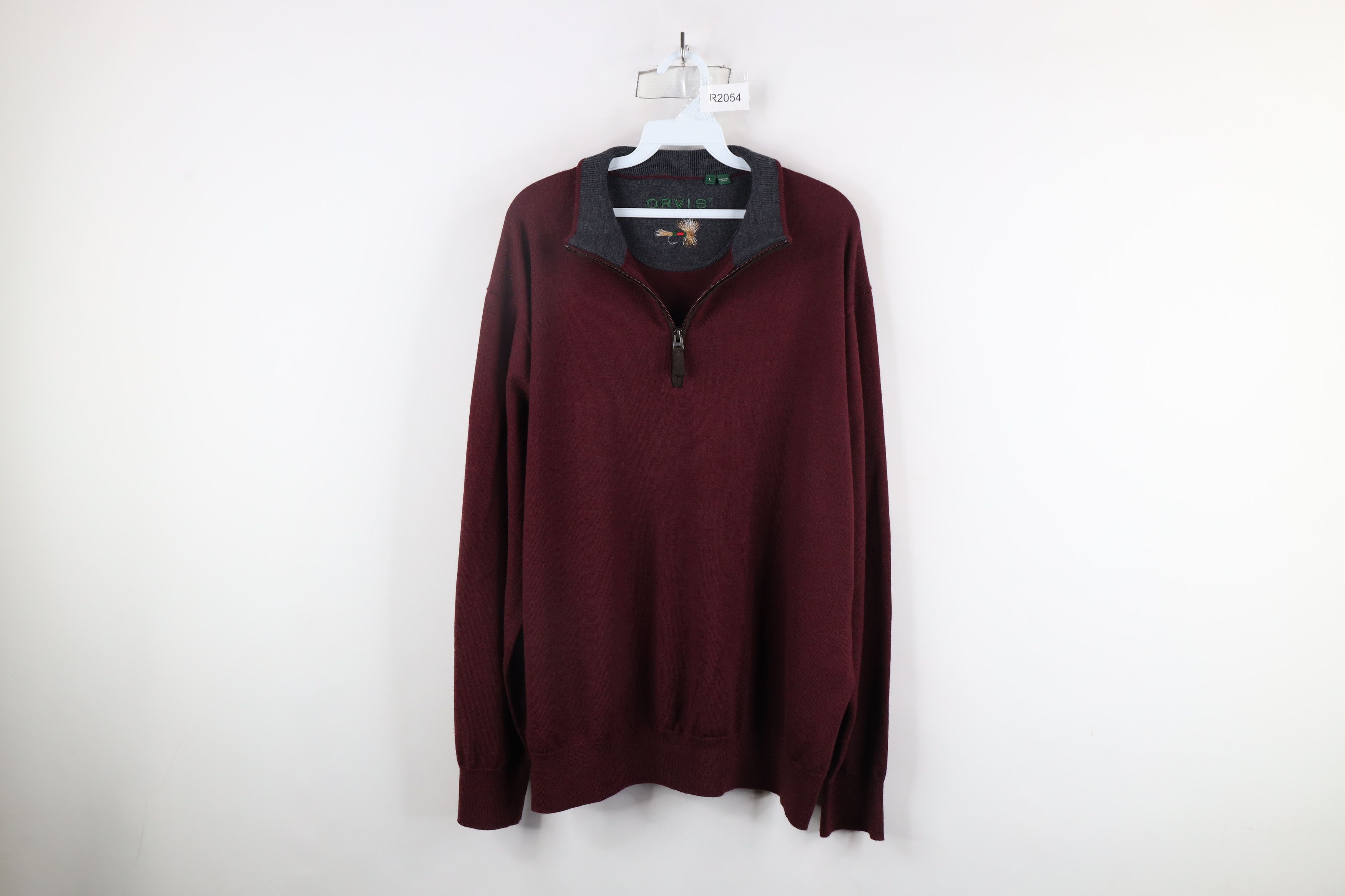 Orvis × Vintage Vintage Orvis Wool Knit Half Zip Pullover Sweater Maroon Size US L / EU 52-54 / 3 - 1 Thumbnail