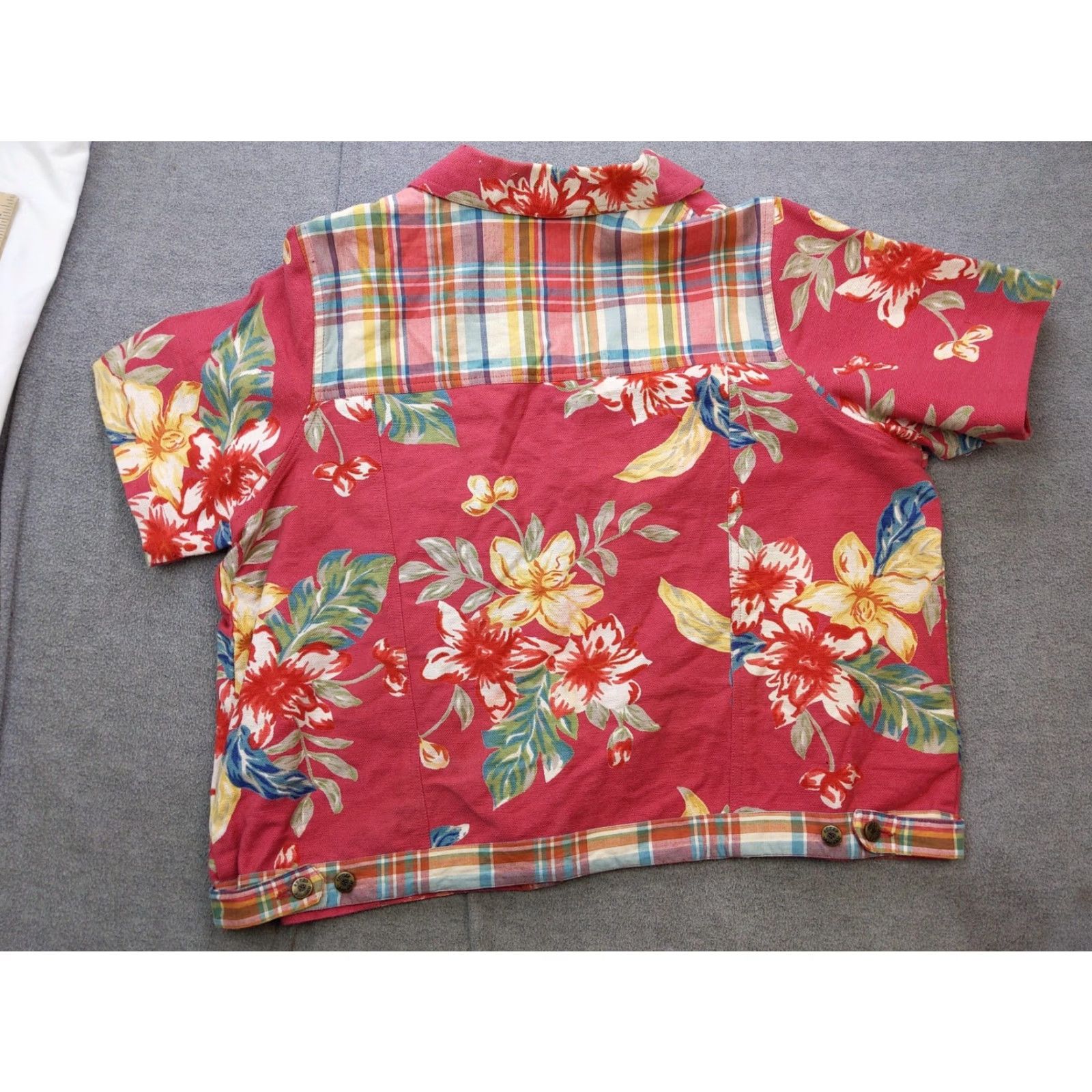 Vintage VINTAGE Susan Bristol Jacket Womens 2W Red Floral Tropical Short Sleeve Button Front Size 26" / US 2 / IT 38 - 6 Thumbnail