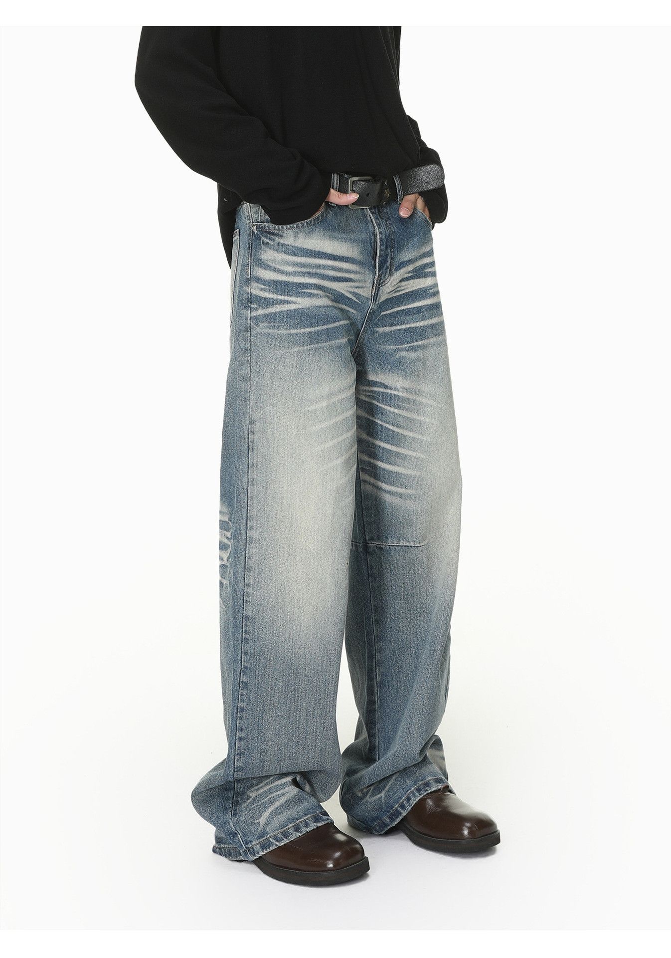 Japanese Brand Men's Cleanfit Washed & Distressed Straight-Leg Jeans Size US 32 / EU 48 - 4 Thumbnail