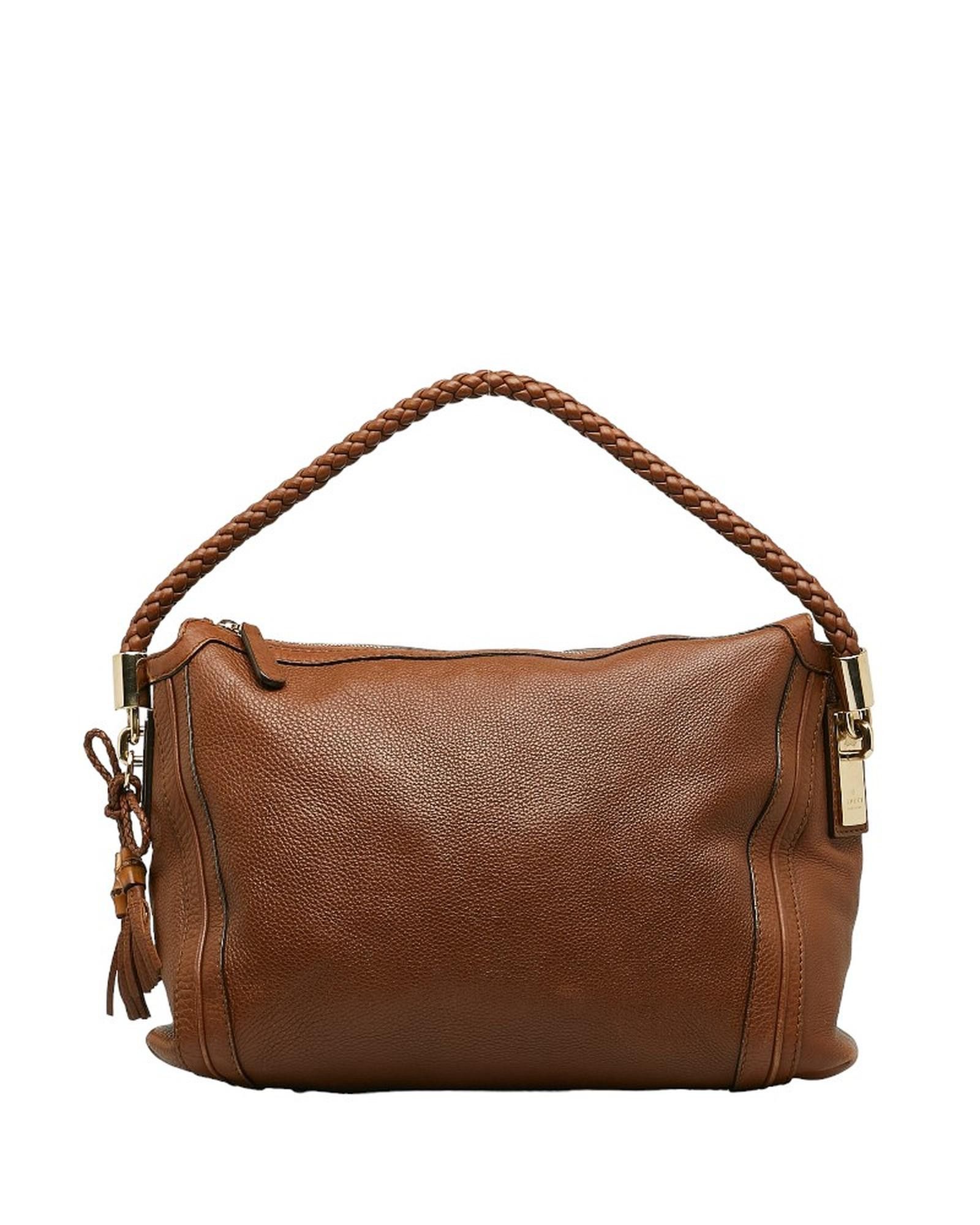image of Gucci Brown Leather Hobo Bag In Ab Condition, Women's