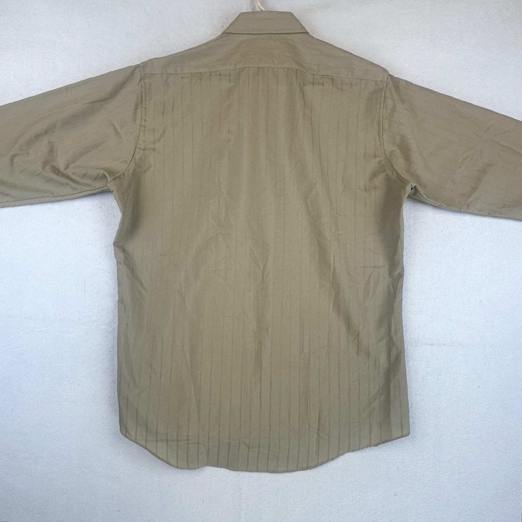 Vintage David Taylor Shirt Mens 16.5 34/35 Khaki Beige Stripe Dress Long Sleeve Pocket Button Down Classic Vintage Size 46R - 5 Thumbnail