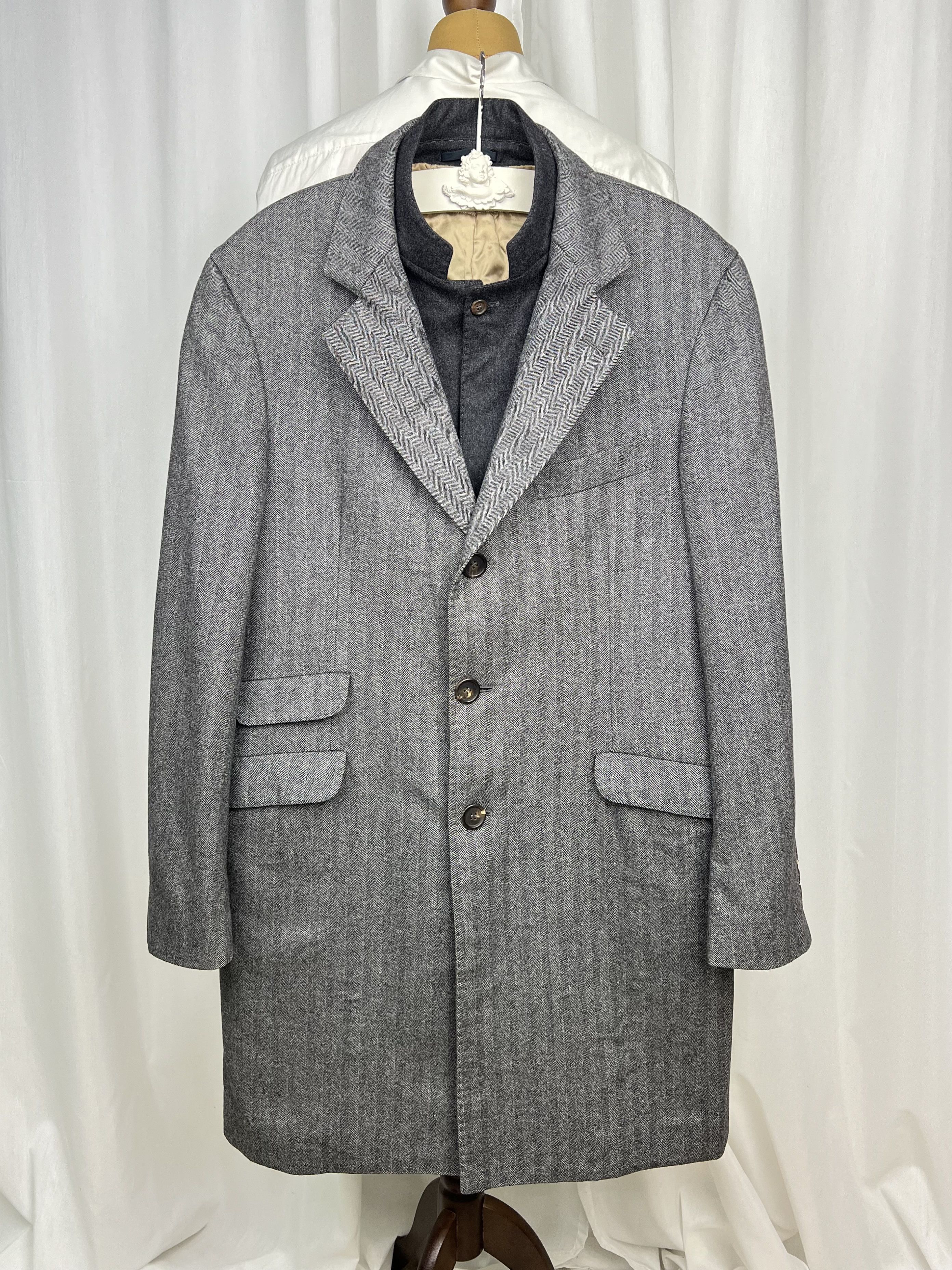 Brunello Cucinelli Single-Breasted Herringbone Wool\Cashmere Overcoat Size US L / EU 52-54 / 3 - 4 Thumbnail