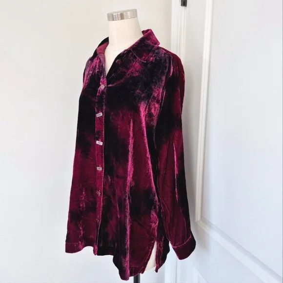 Vintage John Mark Precious Gems Burgundy Collared Long Sleeve Top Size S / US 4 / IT 40 - 3 Thumbnail